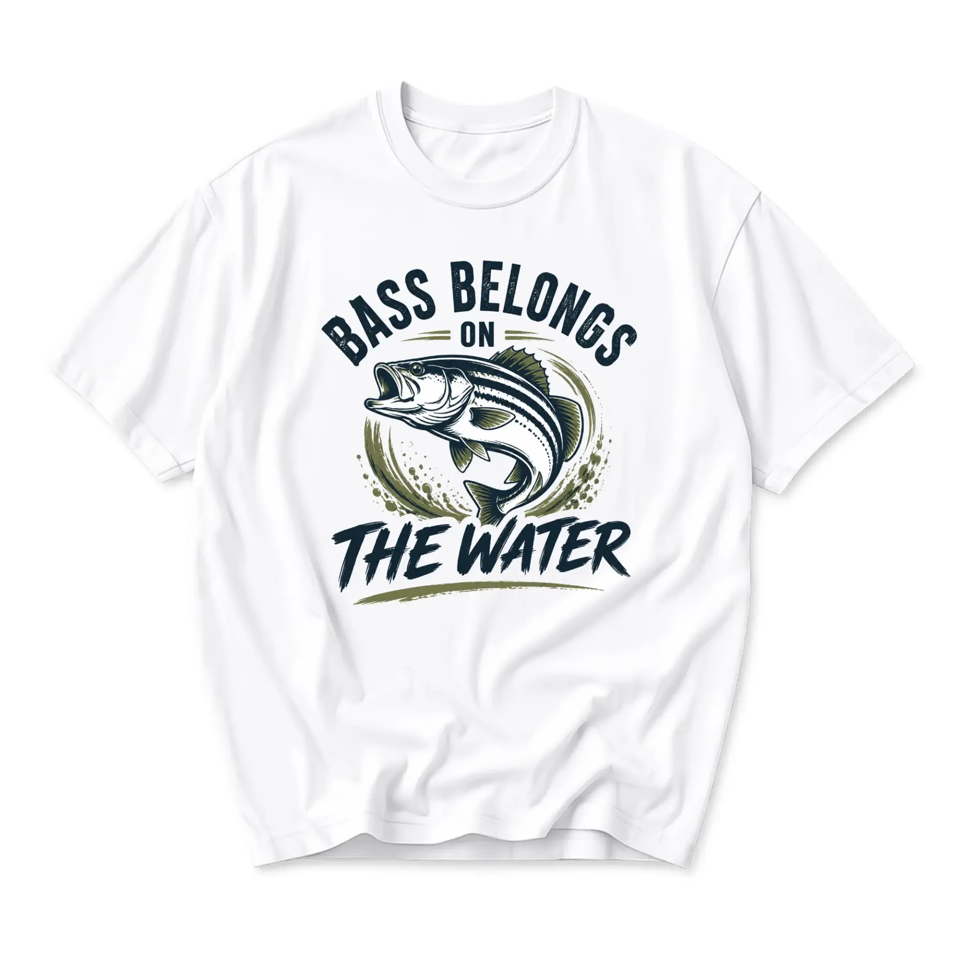 T-shirt Bass Belongs on the Water Graphic Tee Unisex Crew Neck Fishing Theme Apparel for Casual Daily Wear