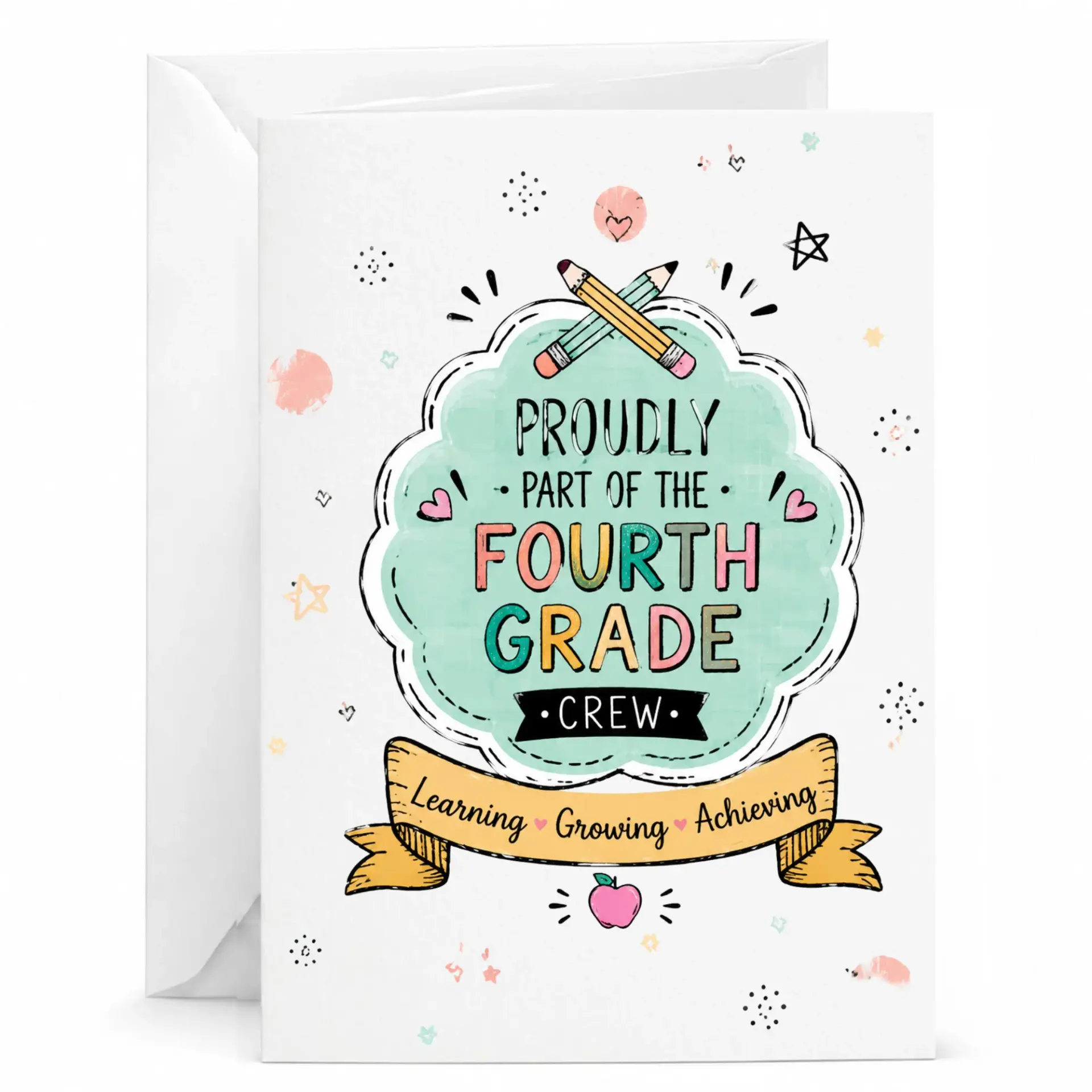 Greeting Card Proudly Part of the Fourth Crew Academic Themed Stationery Note with White Envelope 5x7 Inch Folded