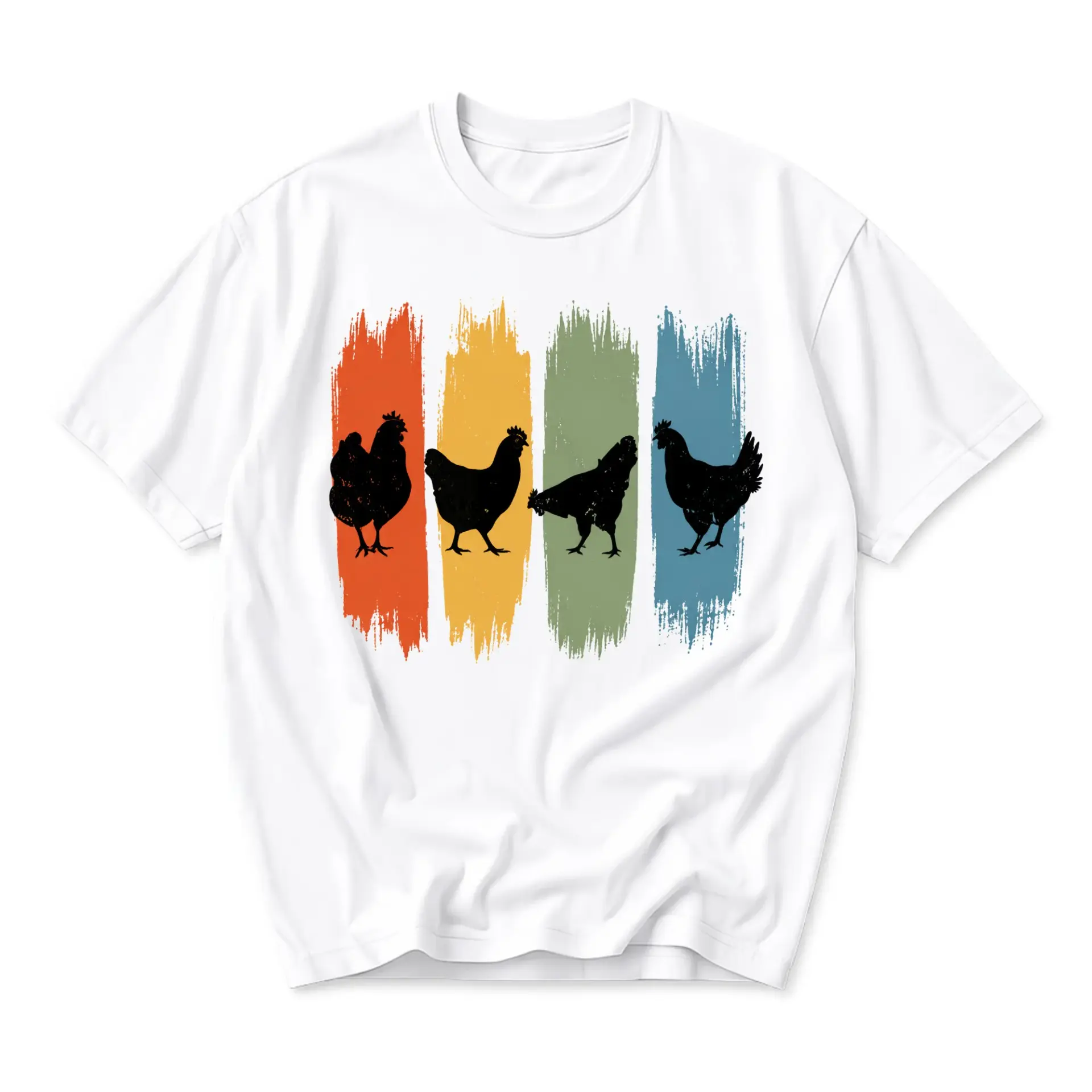 Graphic Tee Unisex Chicken Silhouette Shirt Retro Farm Animal Design Casual Everyday Crew Neck Short Sleeve Cotton