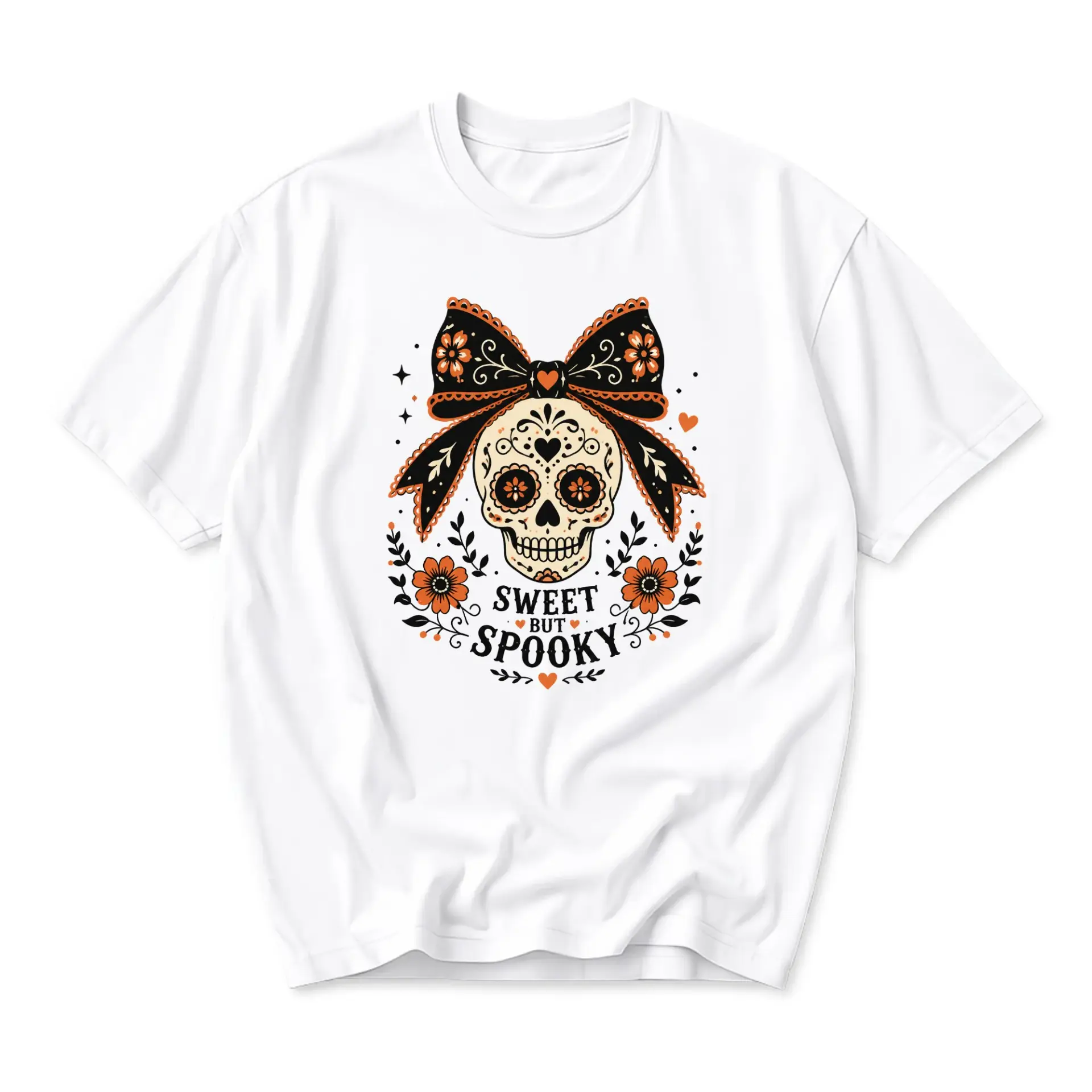Graphic Tee Sweet but Spooky Skull with Bow Unisex Crew Neck Casual Everyday Short Sleeve Cotton Blend Shirt