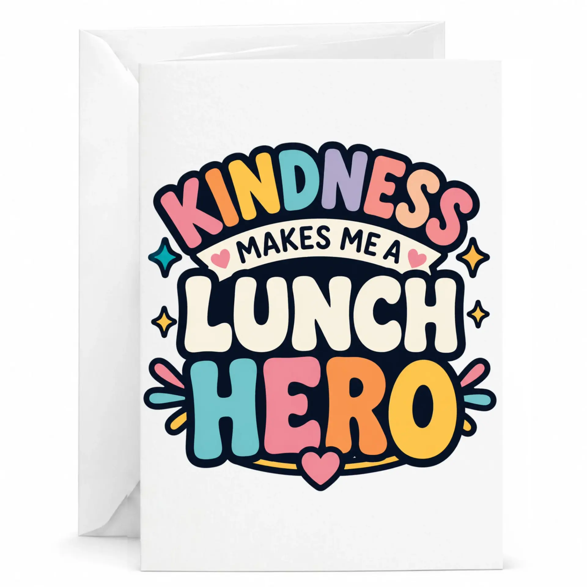 Kindness Makes Me a Lunch Greeting Card Colorful Typography Encouragement Note for Appreciation and