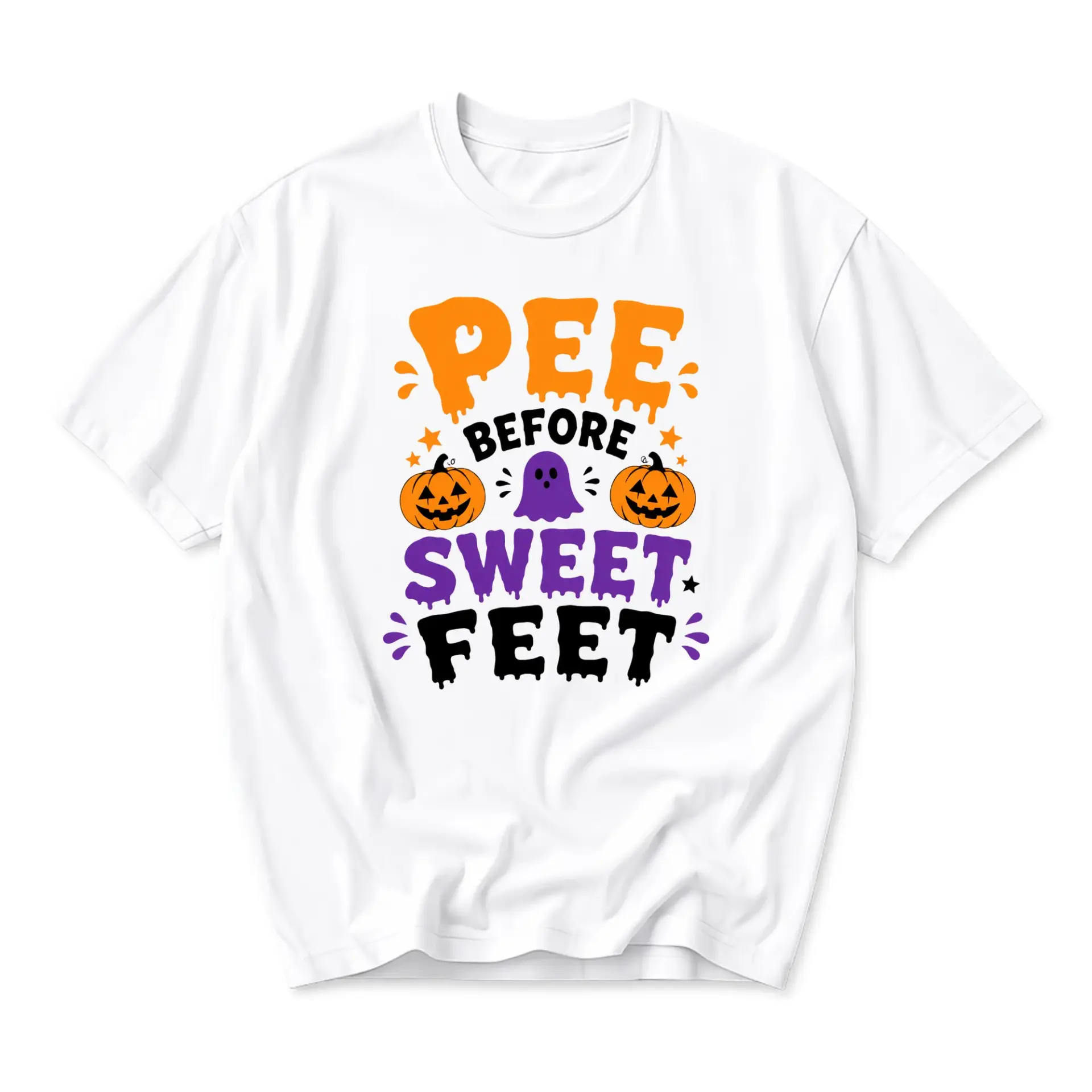 Funny Shirt Pee Before Sweet Feet Halloween Graphic Tee Unisex Crew Neck Casual Cotton Blend Apparel for Adults