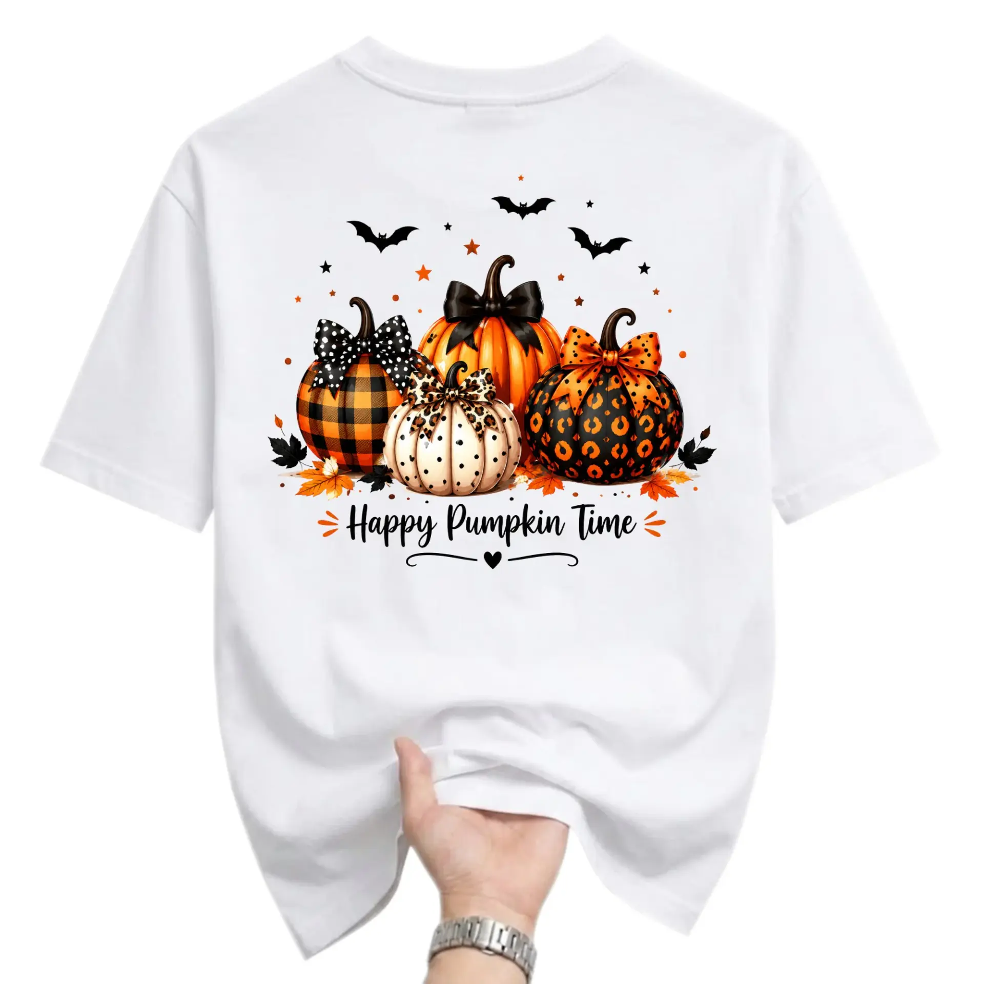 Graphic Tee Happy Pumpkin Time Fall Season Shirt Unisex Crew Neck Short Sleeve Cotton Blend Autumn Harvest Apparel