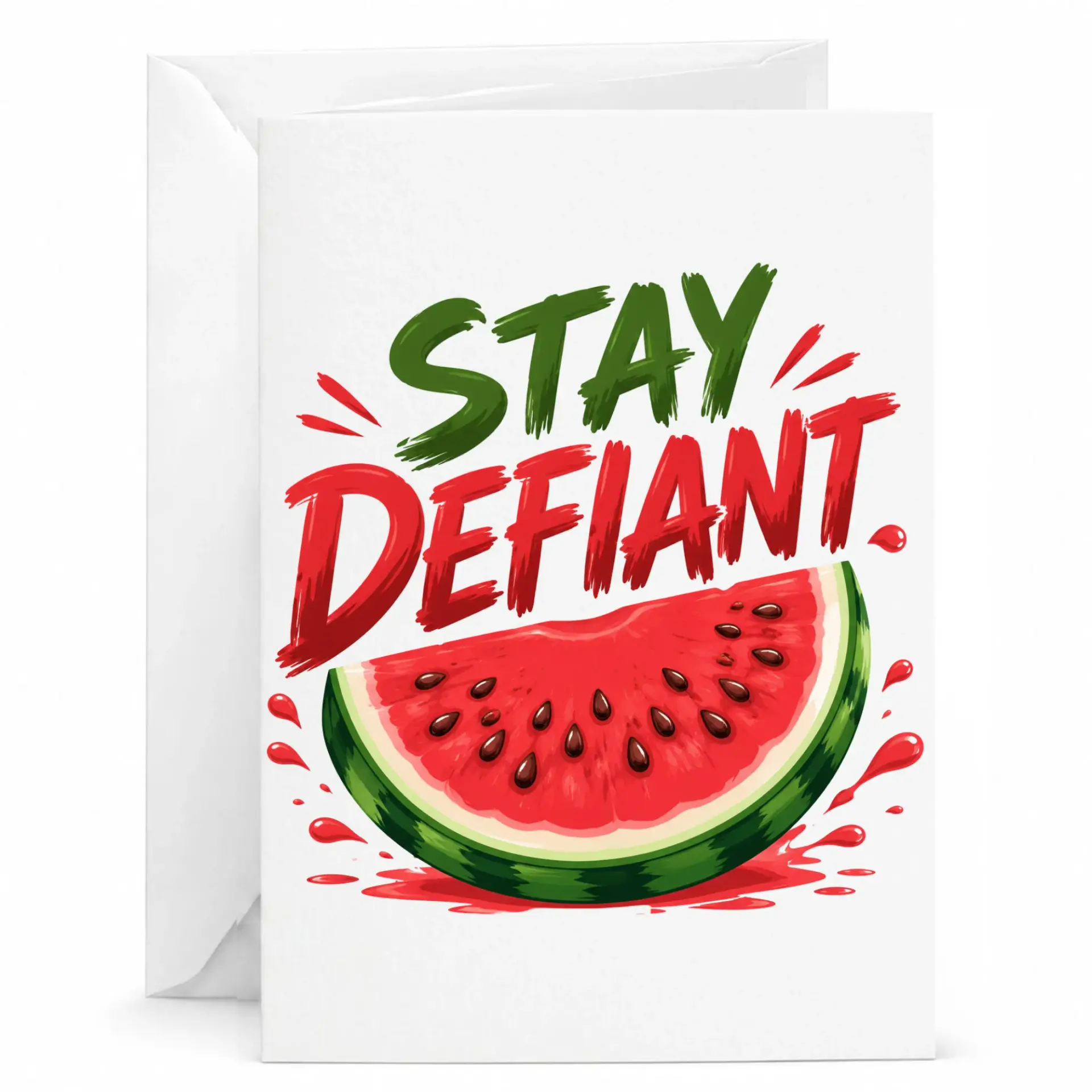 Greeting Card Stay Defiant Watermelon Design Bold Typography Art Print Note Card with Matching Envelope for Any Occasion
