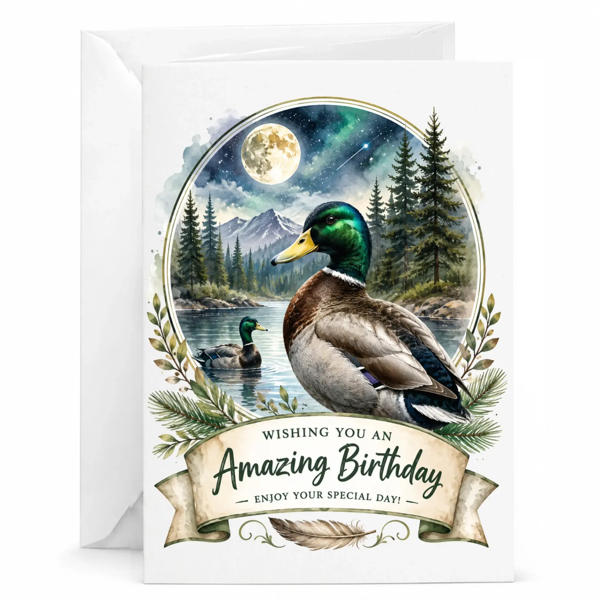Birthday Card with Mallard Duck in Nature Scene for Lovers Enthusiasts and Outdoor Wishes