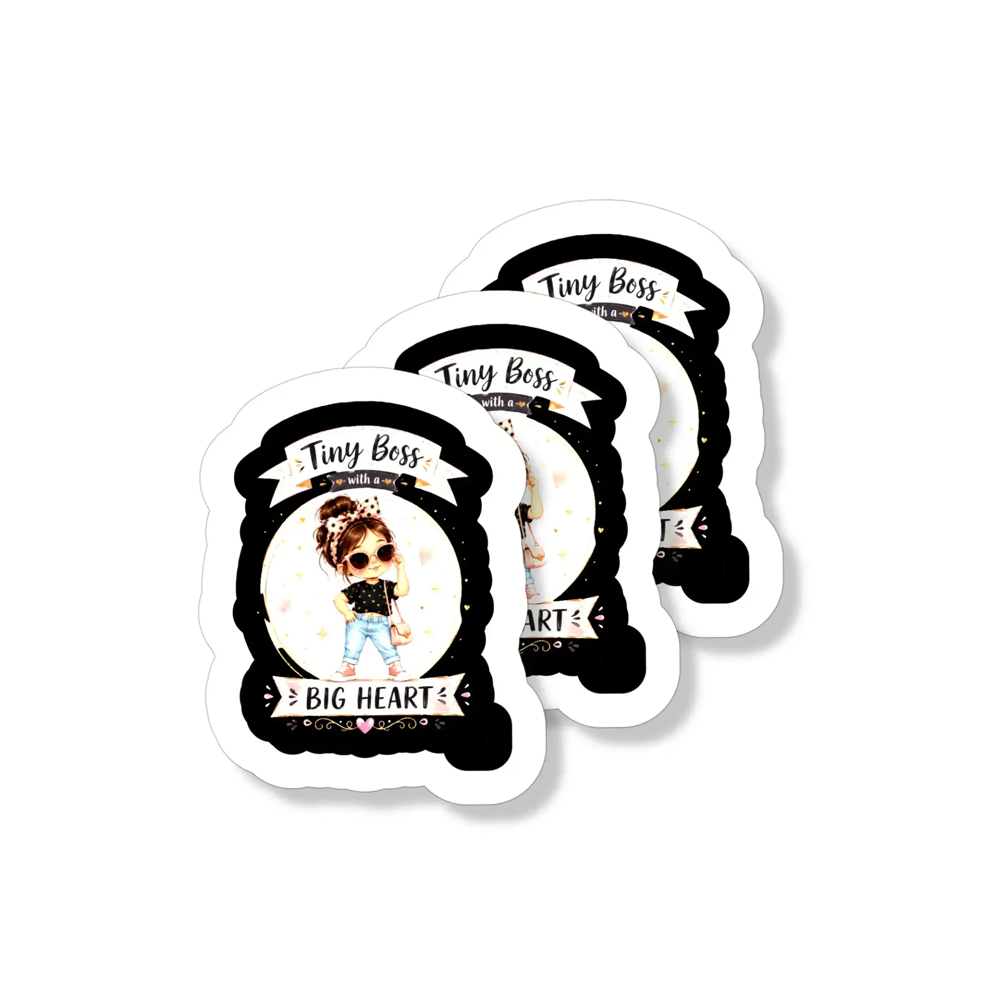 Vinyl Sticker Pack Tiny Boss with a Big Heart Cute Illustration Decals for Laptops Water Bottles and Journals 3 Pieces
