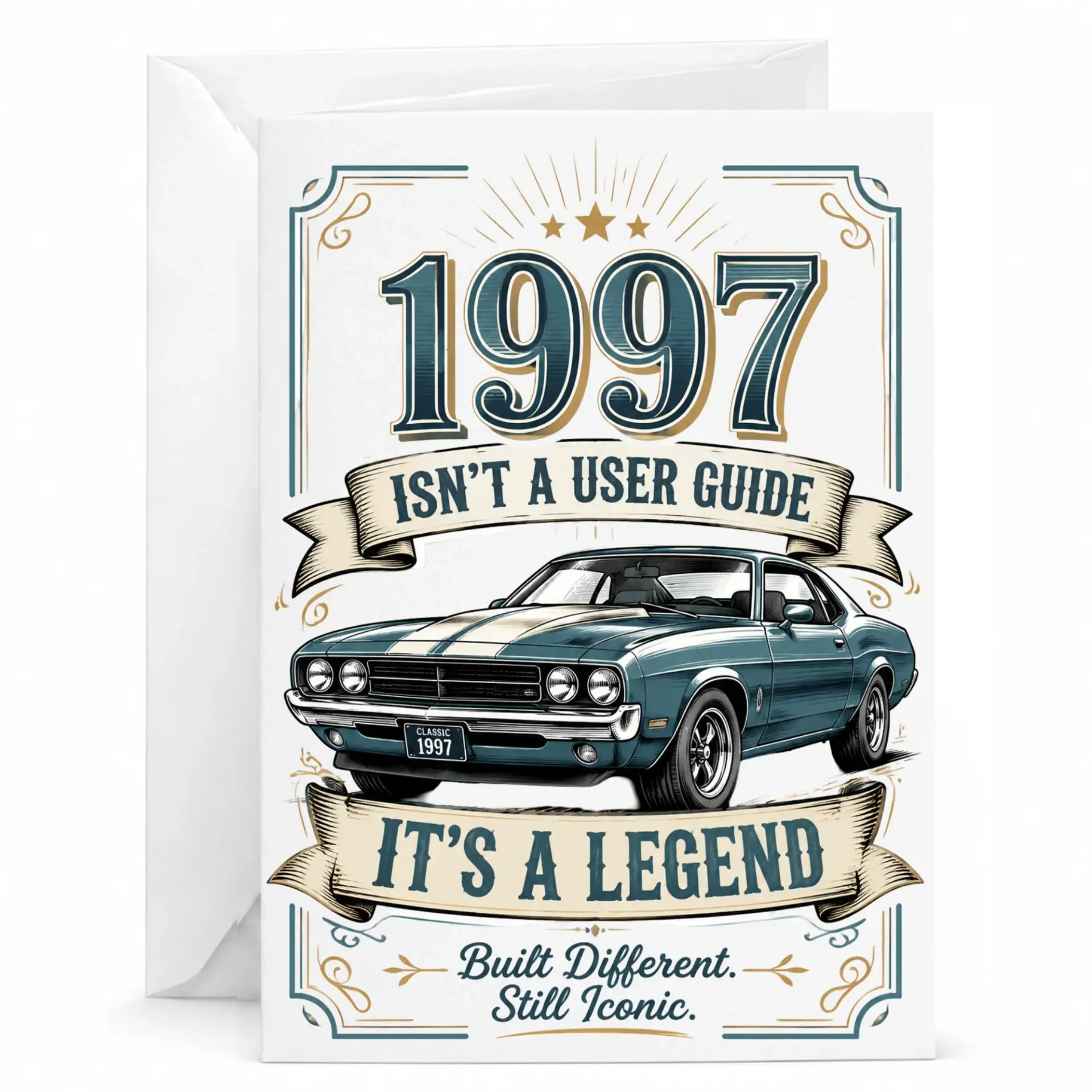 Birthday Card Vintage Car Design for Born in 1997 Milestone Celebration Classic Automobile Enthusiast Greeting