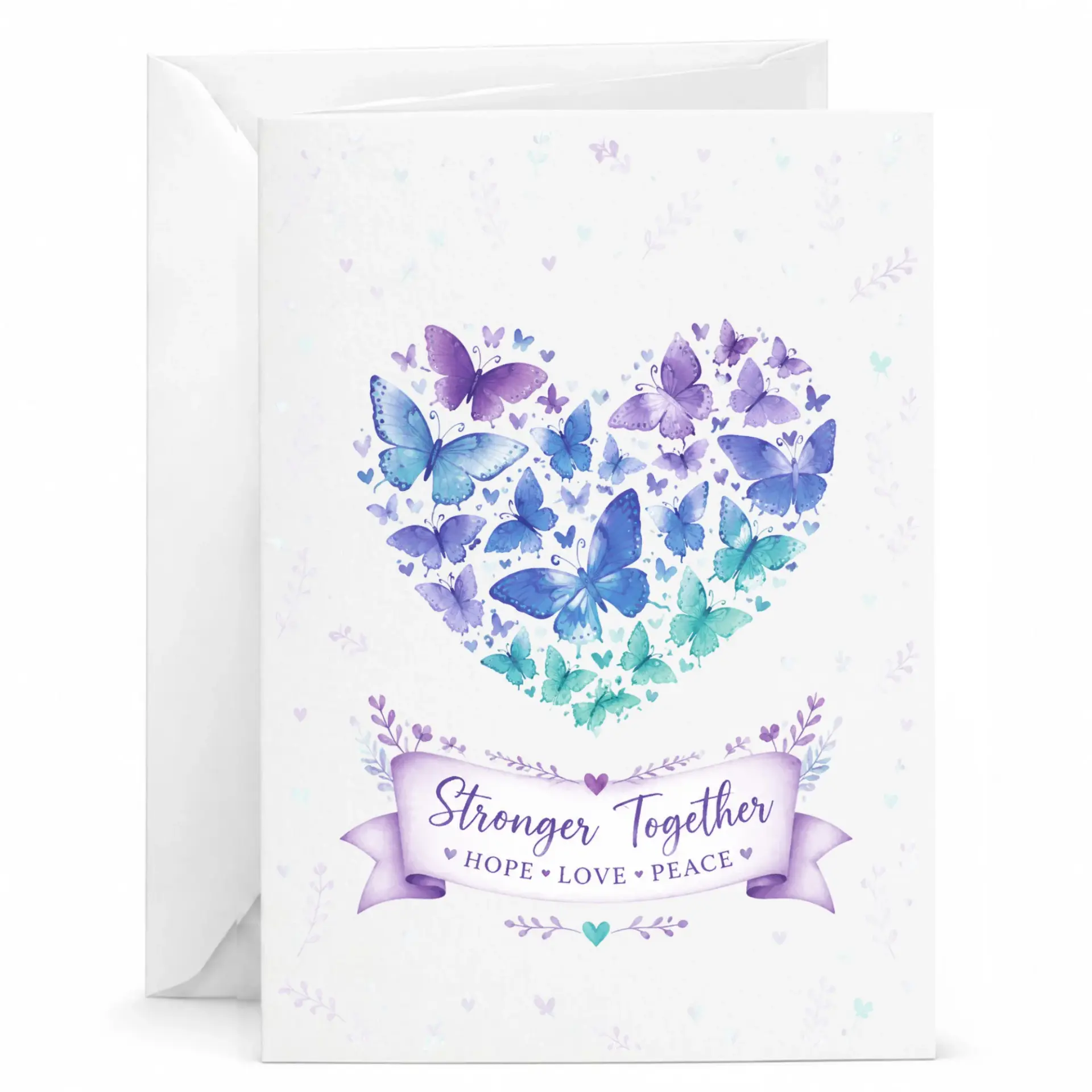 Greeting Card Stronger Together Butterflies Heart Design for Anniversary Thank You Encouragement Blank Note 5x7 Inches