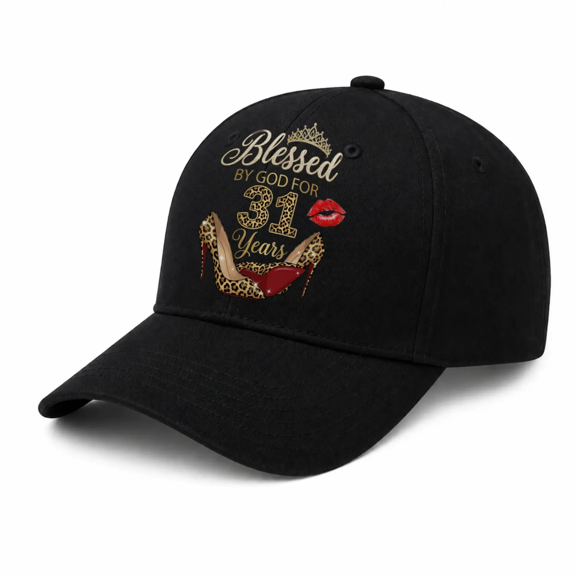 Baseball Cap Blessed by God for 31 Years Leopard Print High Heel Hat