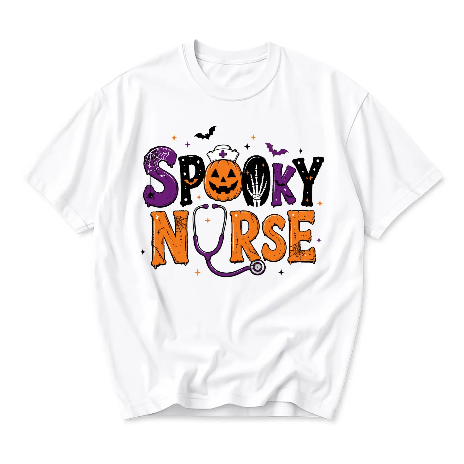 Graphic Tee Spooky Nurse Halloween Shirt Unisex Crew Neck Short Sleeve Soft Casual Cotton Blend Holiday Outfit