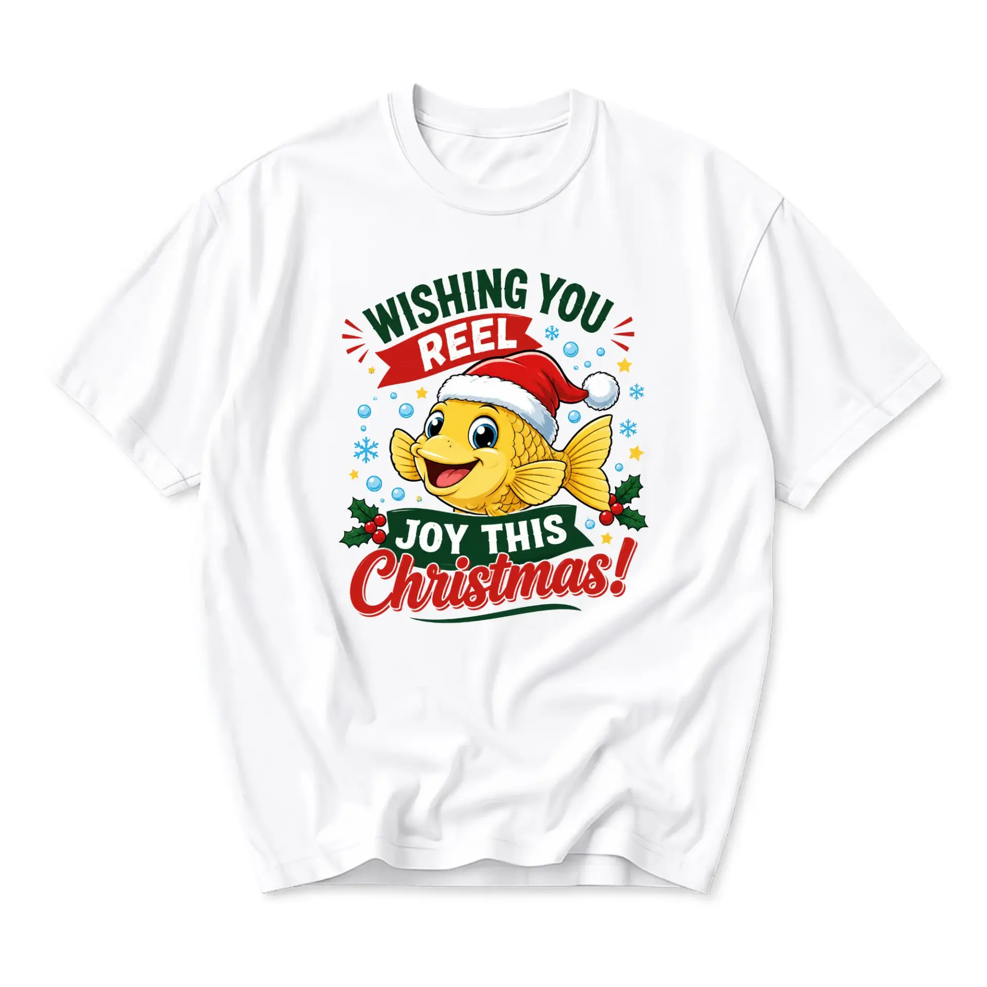 Graphic Tee Wishing You Reel Joy This Christmas Fishing Themed Holiday Apparel Casual Cotton Unisex Crew Neck Shirt