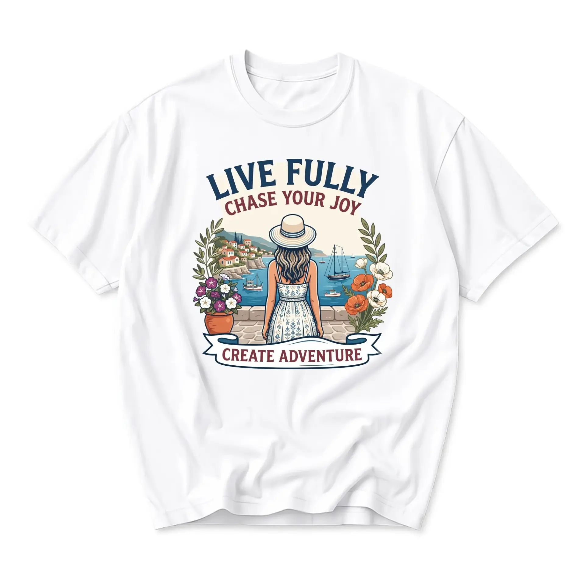 Graphic Tee Live Fully Chase Your Joy Create Adventure Coastal Aesthetic Unisex Short Sleeve Cotton Crew Neck Shirt