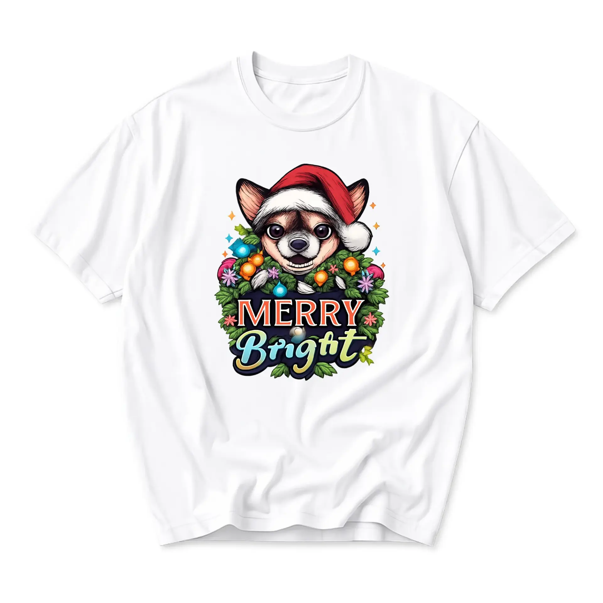 Graphic Tee Unisex Holiday Chihuahua Dog Shirt Merry and Bright Festive