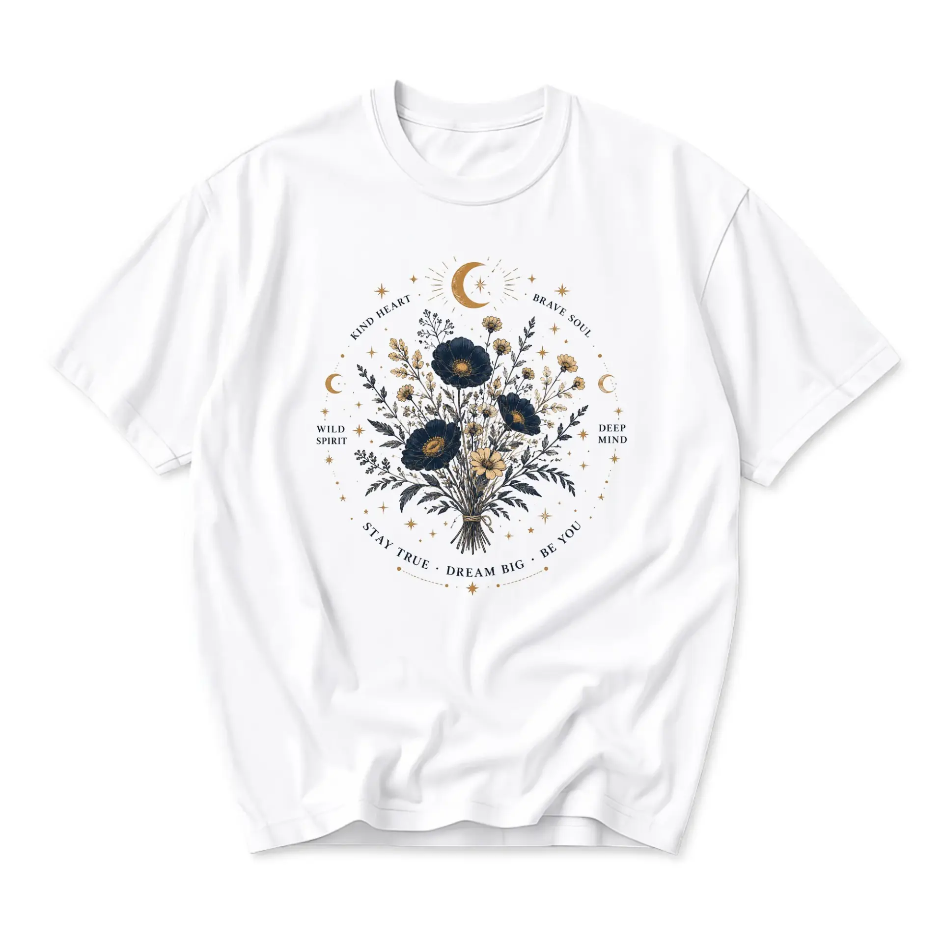 Graphic Tee Celestial Floral Art Unisex Crew Neck T-Shirt Inspirational Botanical Print Soft Comfortable Casual Shirt