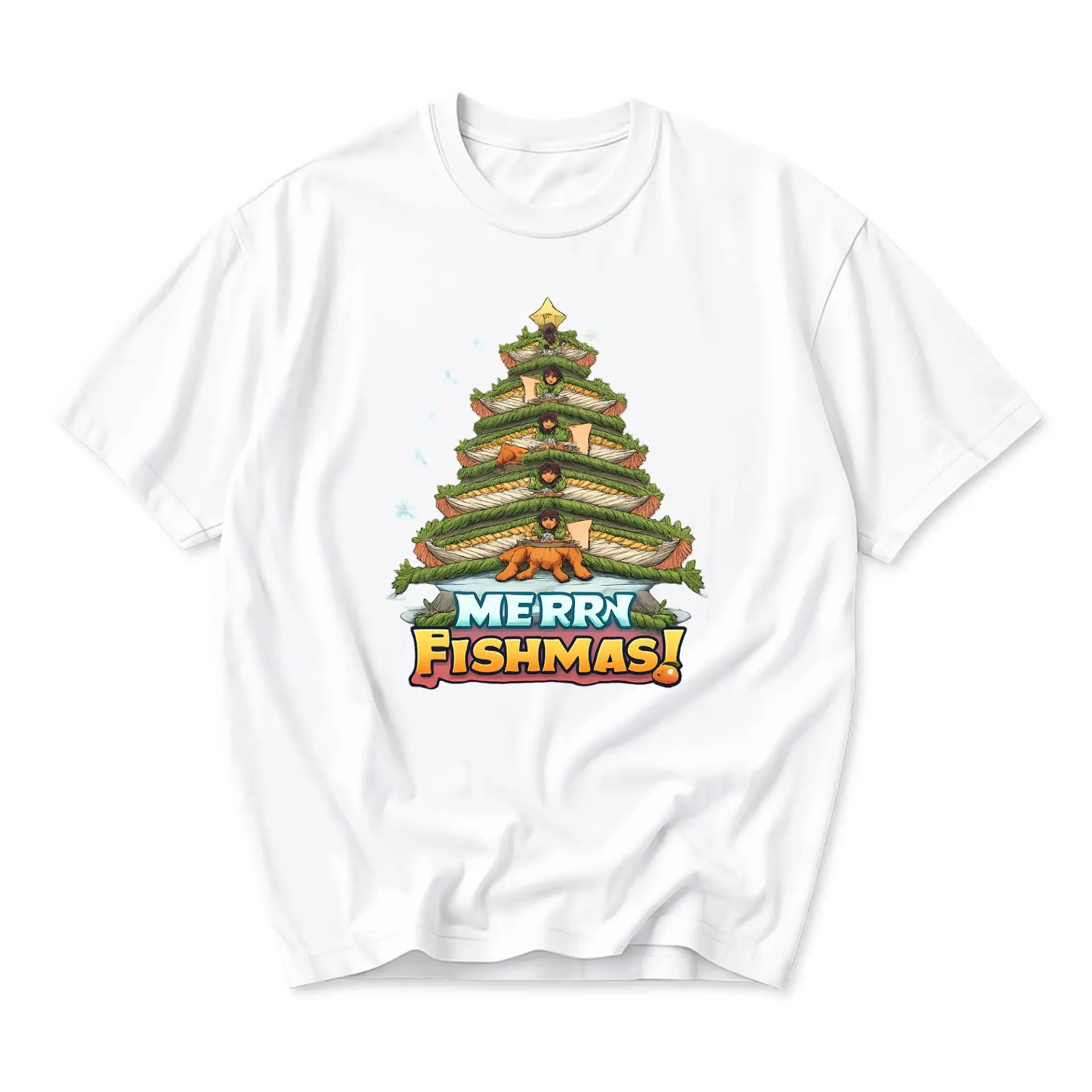 Funny Shirt Merry Fishmas Holiday Graphic Tee Unisex Cotton Crew Neck Short