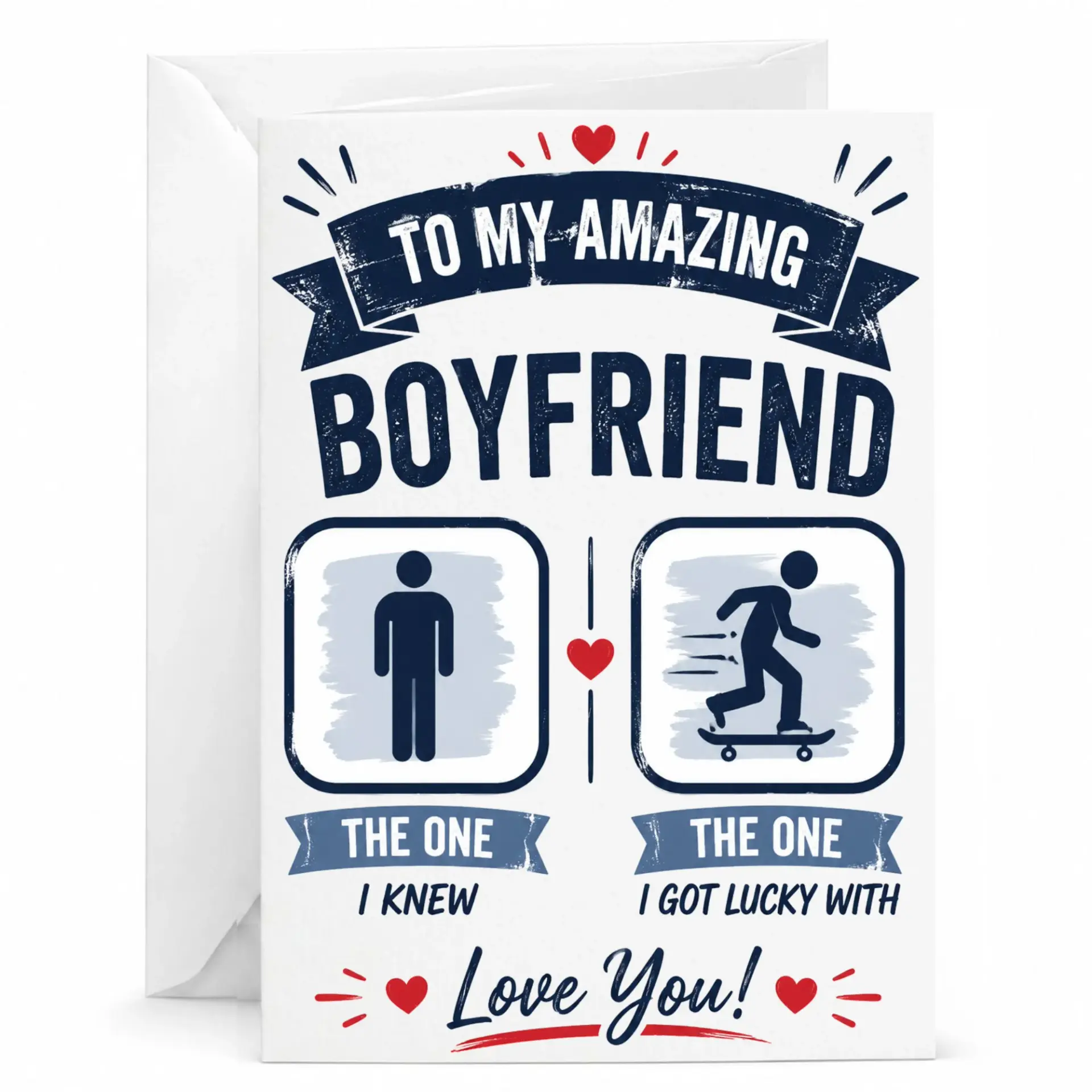 Greeting Card for Boyfriend with Skateboard Design Romantic Love Note Special Occasions and Anniversary Gifts