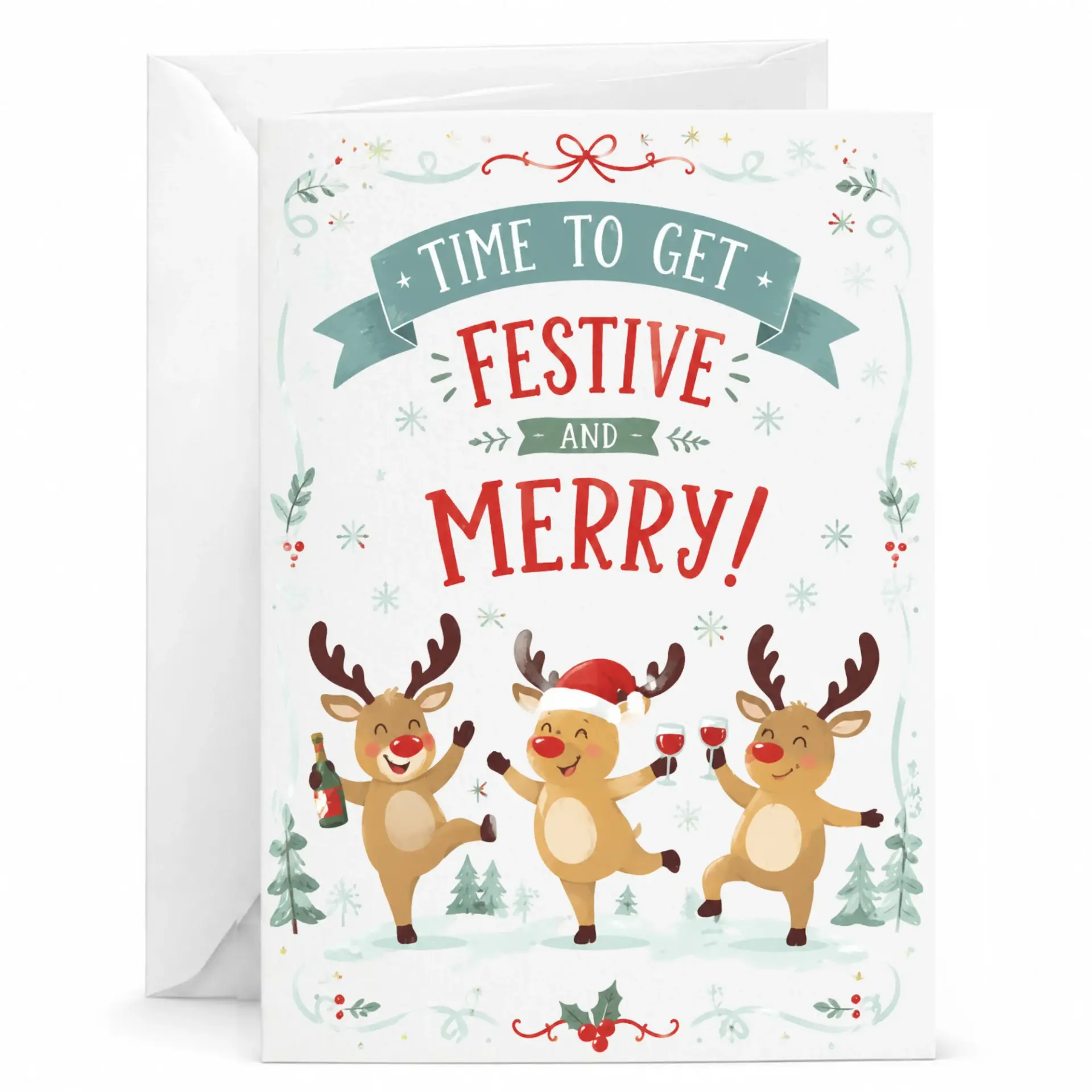 Funny Reindeer Greeting Card Festive and Merry Holiday Card with Matching White Envelope for Seasonal Greetings