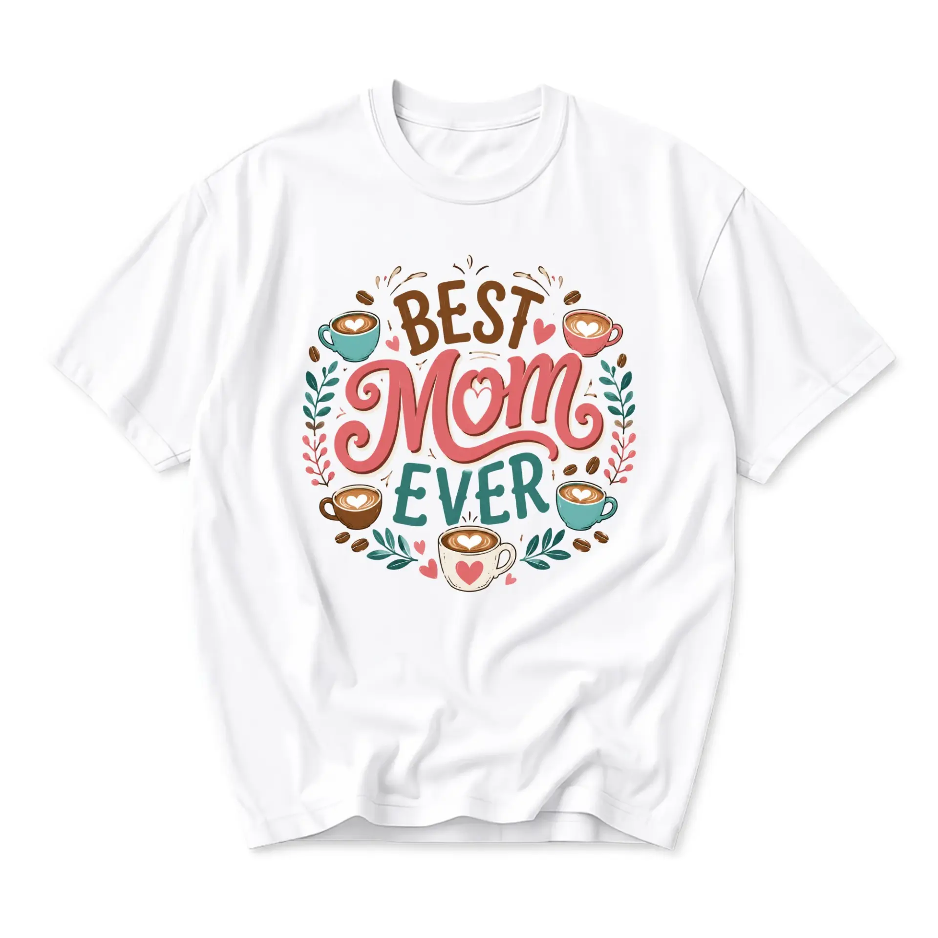 Graphic Tee Best Mom Ever Coffee Theme Print Unisex Casual Crew Neck Comfortable Short Sleeve Cotton Blend Shirt