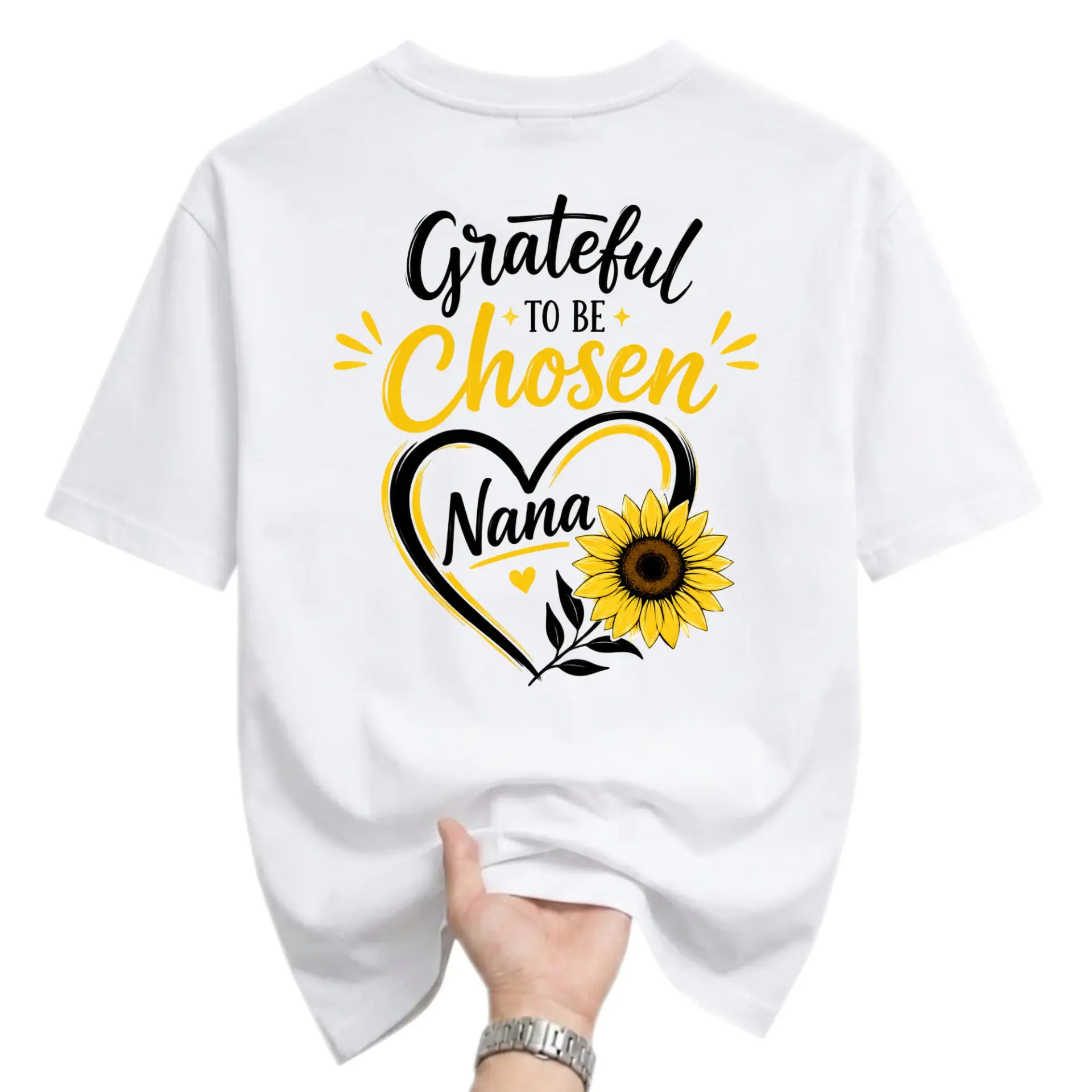 Graphic Tee Grateful to Be Chosen Nana Sunflower Heart Print Unisex Crew Neck Casual Everyday Short Sleeve Cotton Shirt