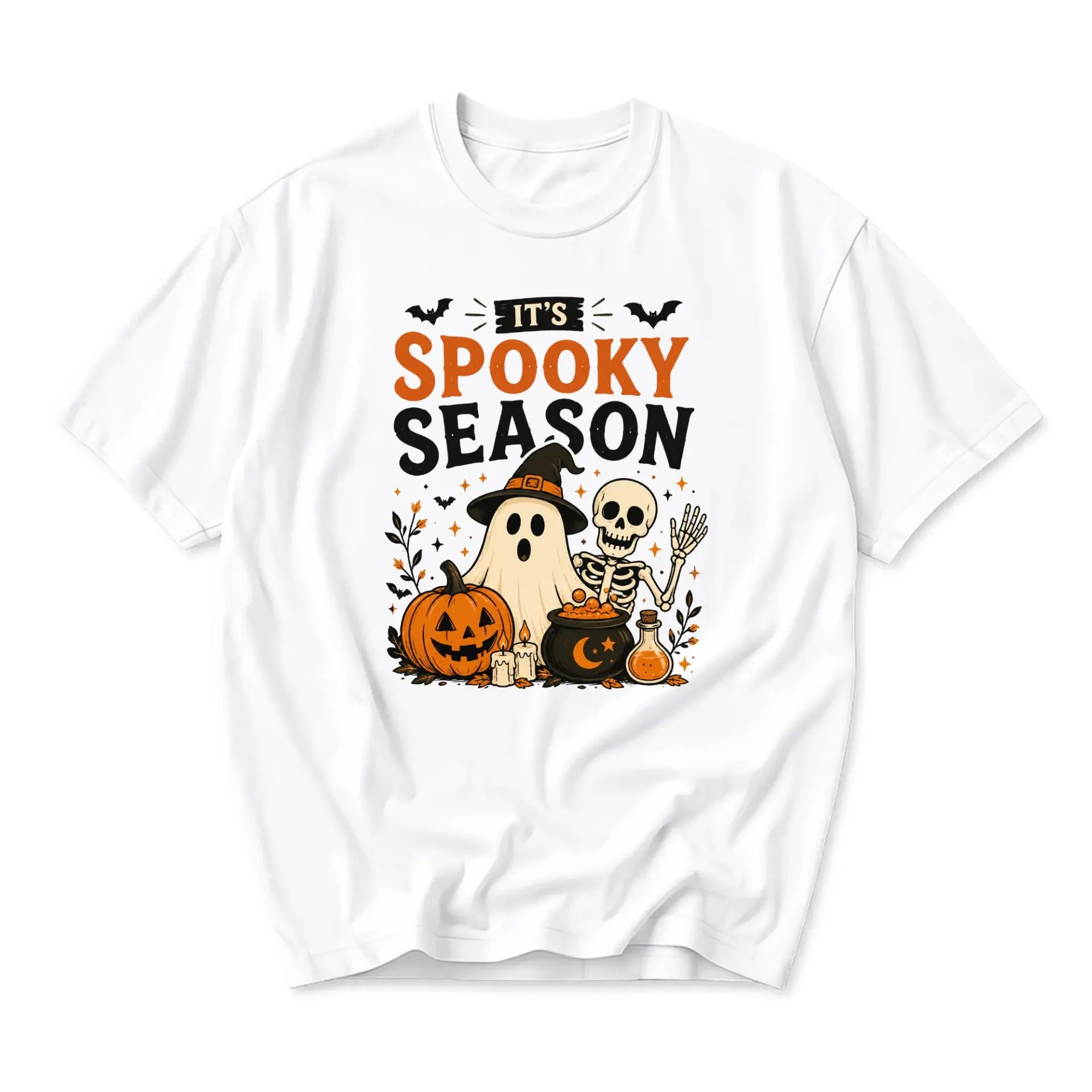 Graphic Tee It's Spooky Season Halloween Shirt Unisex Crew Neck Apparel for Casual Wear and Festive Seasonal Style