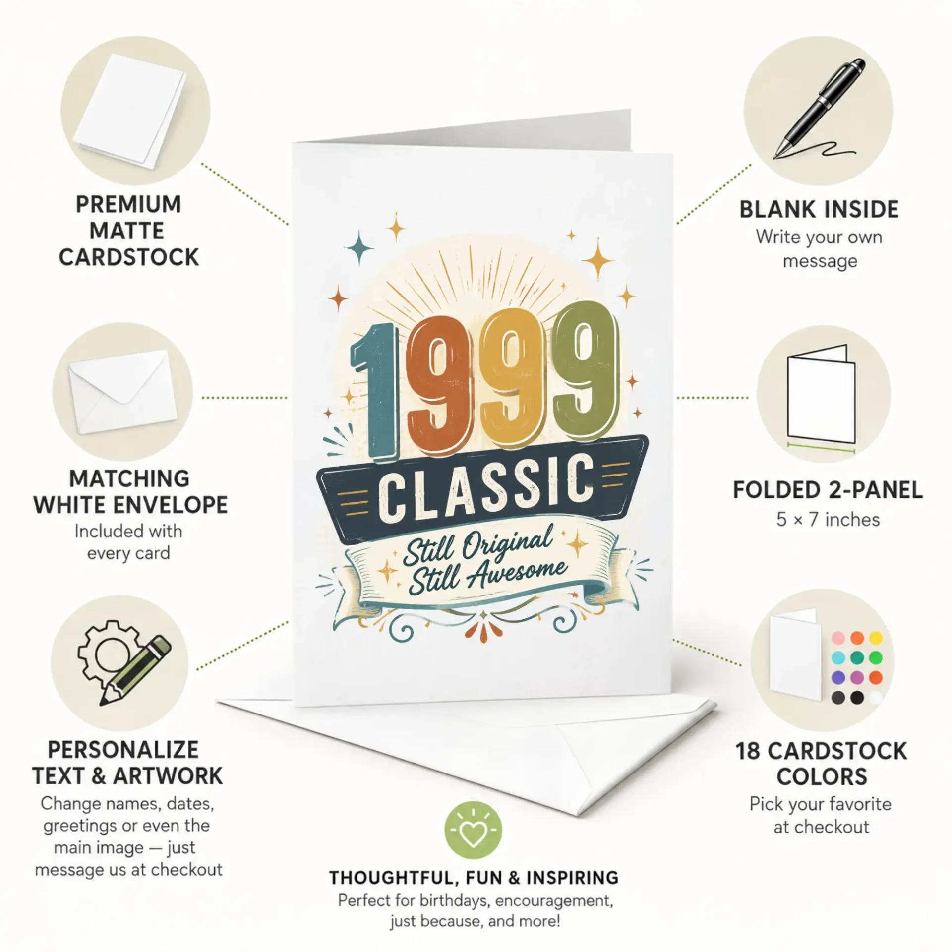 Birthday Card 1999 Classic Still Original Still Awesome Retro Vintage Style Greeting Card for Birthday Celebrations