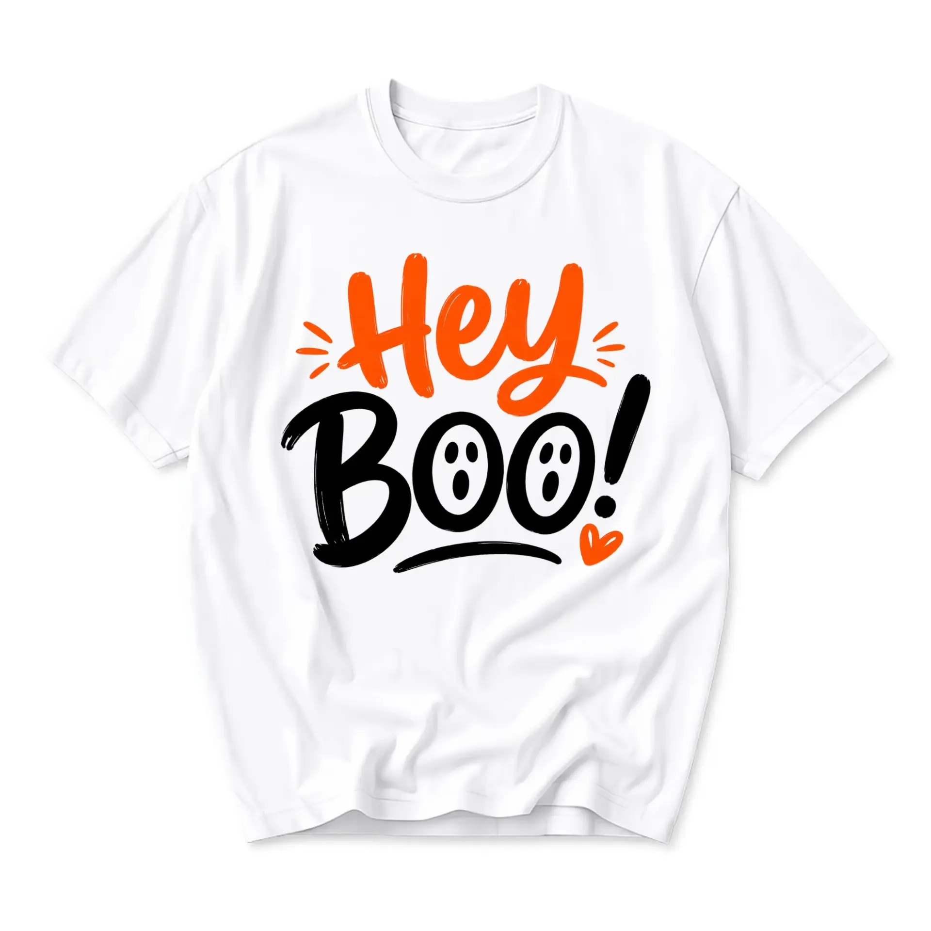 Funny Shirt Hey Boo Graphic Tee Unisex Crew Neck Casual Cotton Blend Short Sleeve Halloween Inspired Tops