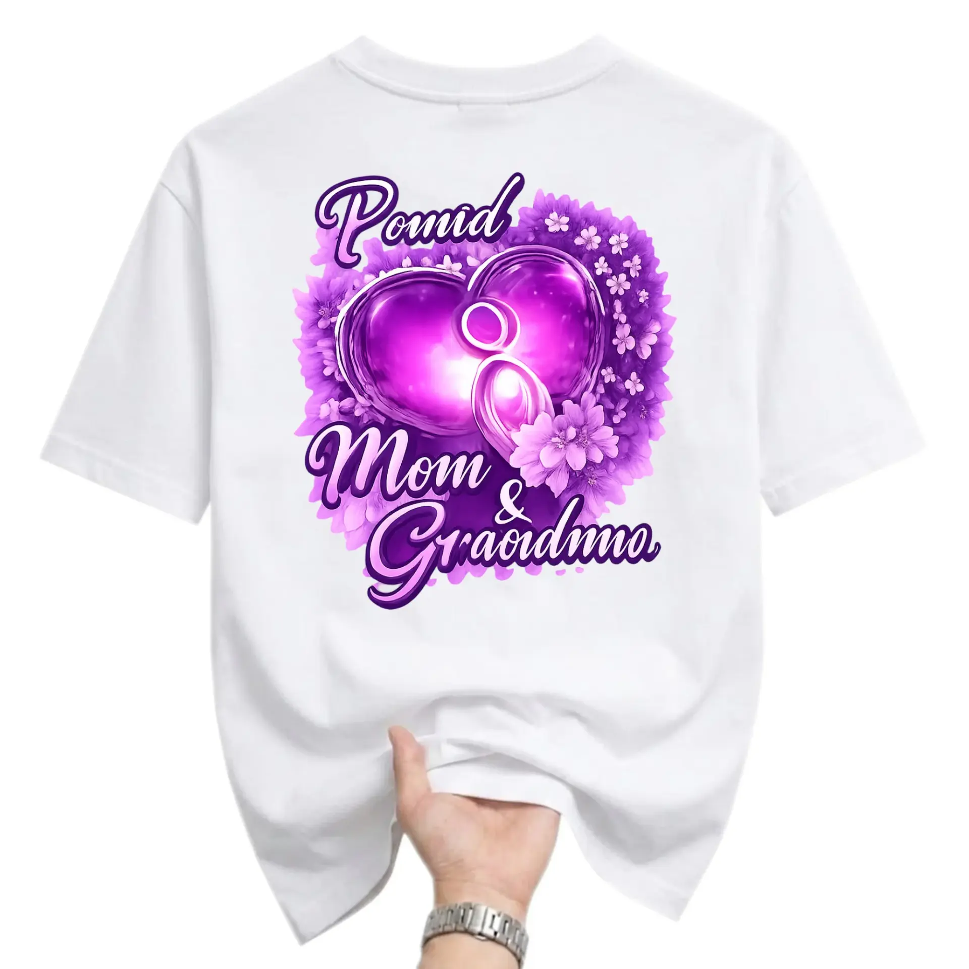 Graphic Tee Proud Mom and Grandma Floral Heart Design Unisex Cotton Crew