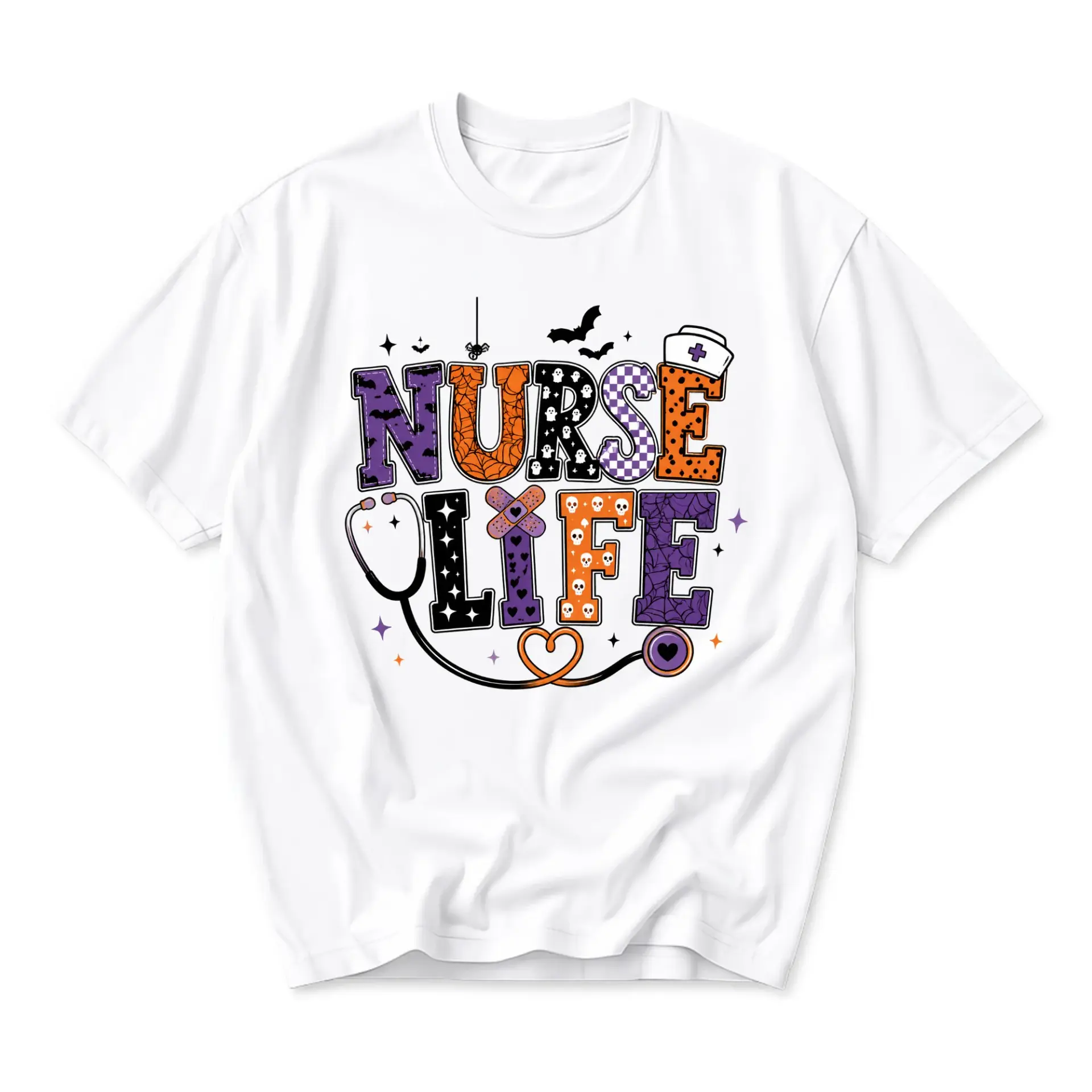 Funny Shirt Nurse Life Halloween Graphic Tee Unisex Crew Neck Soft Cotton Casual Medical Professional Print Top White