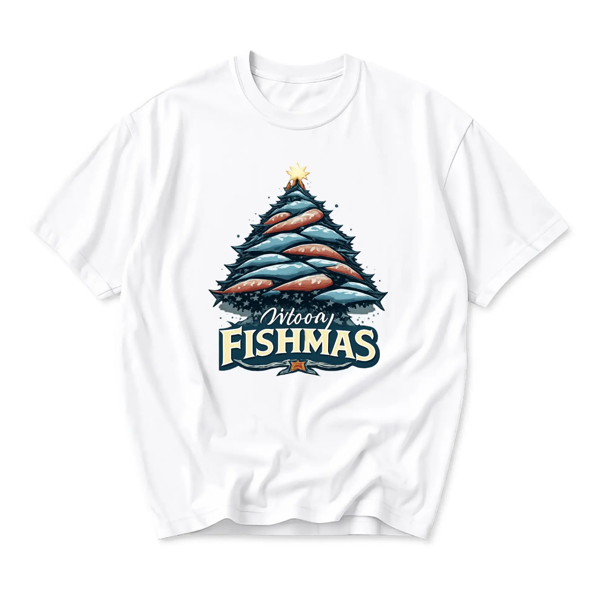 Funny Shirt Fishmas Tree Graphic Tee Unisex Casual Apparel Holiday Season Crew Neck Short Sleeve Cotton Blend T-Shirt