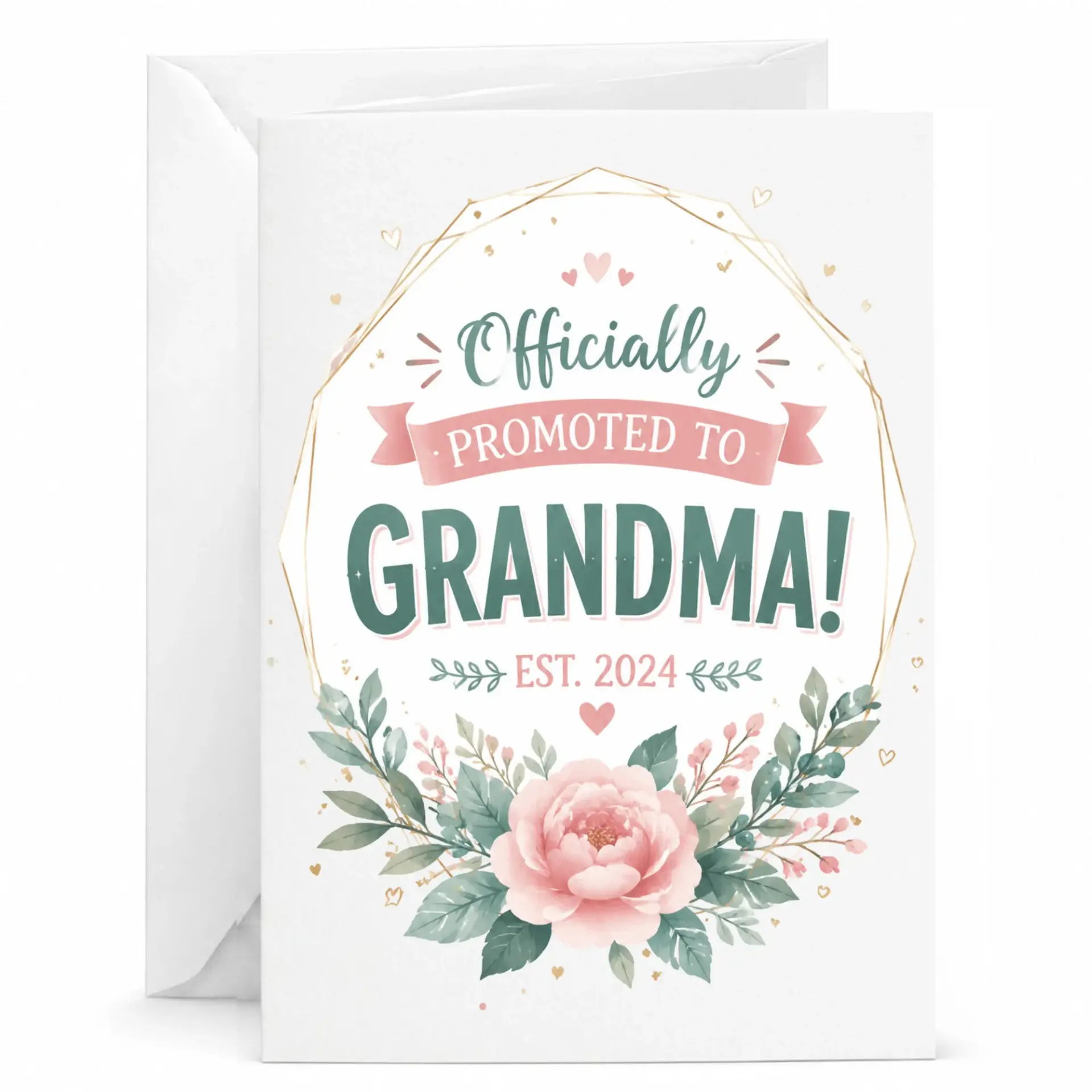 Greeting Card Officially Promoted to Grandma Announcement Card Est 2024 with Floral Design for New Grandmother