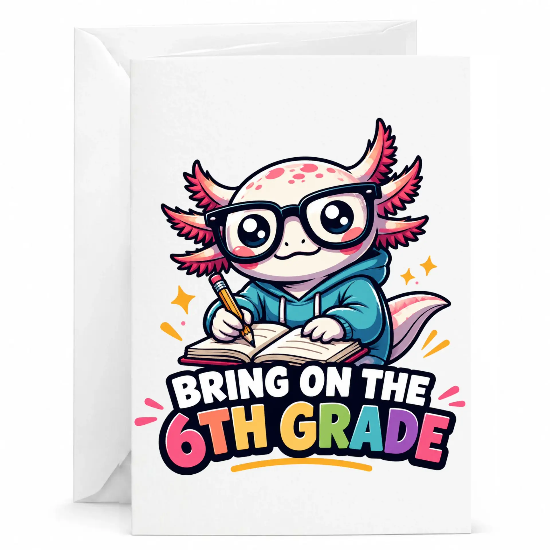 Funny Axolotl Greeting Card for Back to School Academic Achievement Cute Student Note