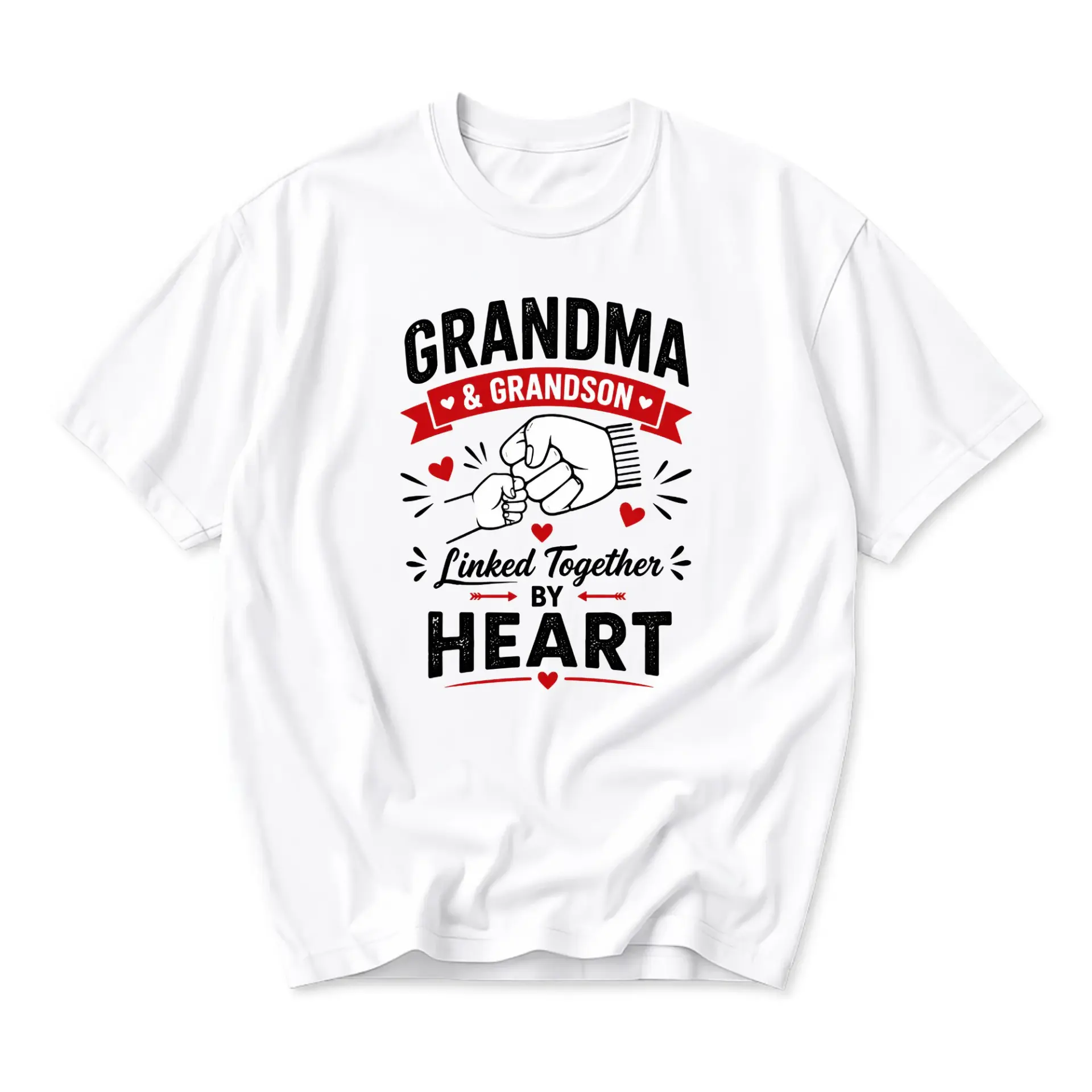 Graphic Tee Grandma and Grandson Linked Together by Heart Casual Crew Neck