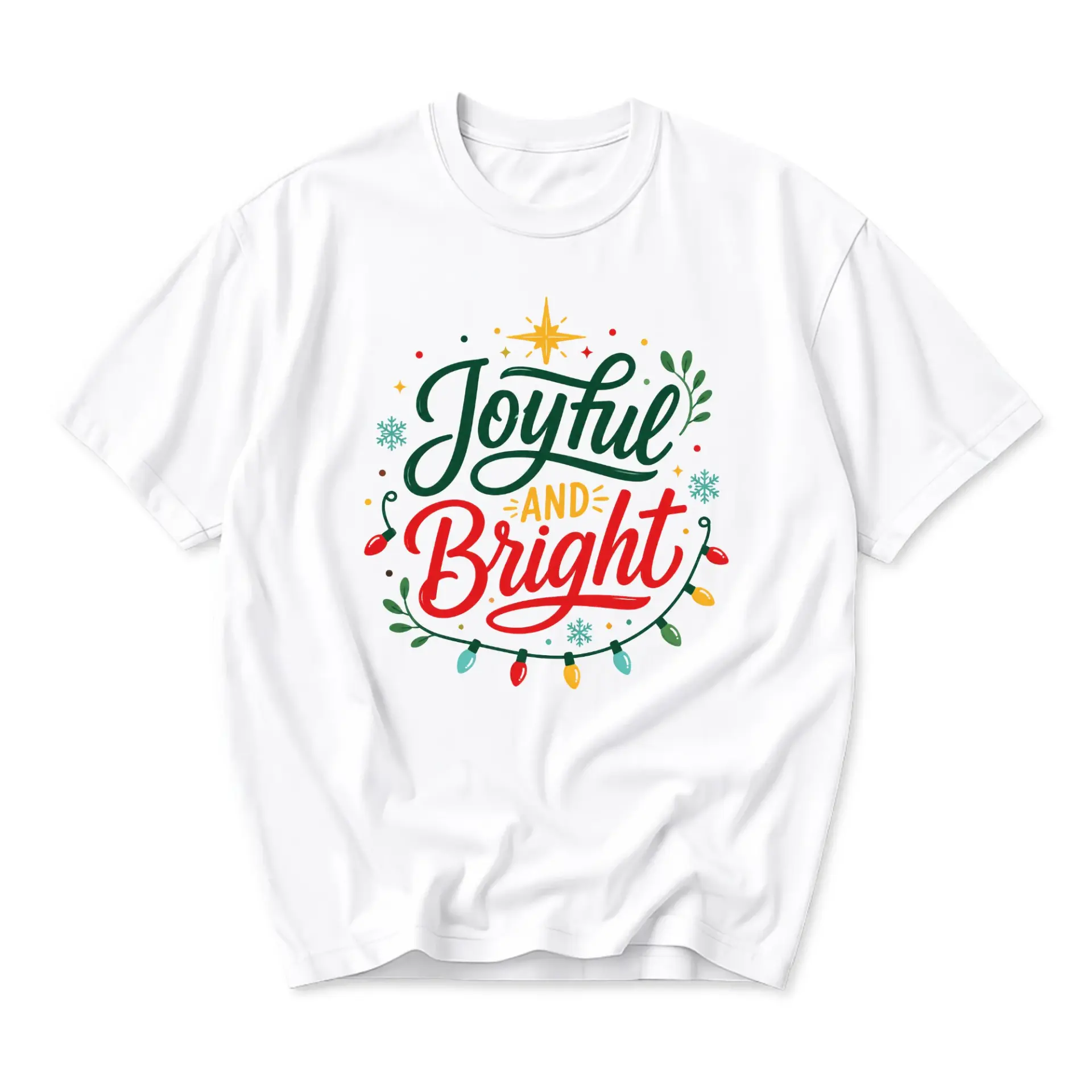 Graphic Tee Joyful and Bright Holiday Message Short Sleeve Unisex Crew Neck Cotton Blend Casual Everyday Shirt