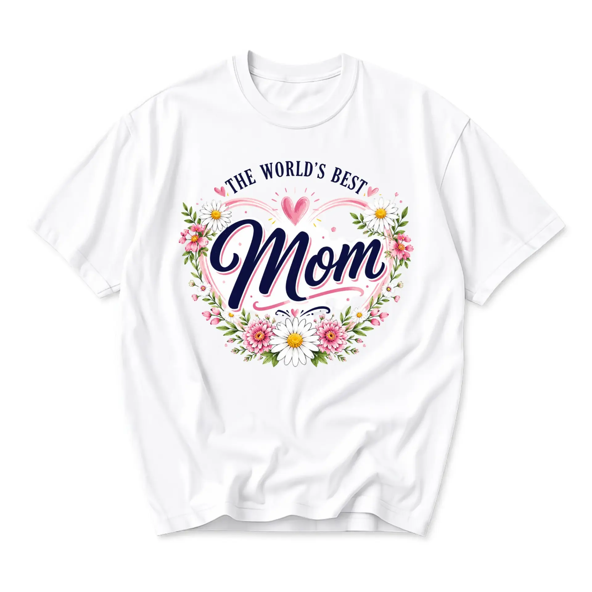 Graphic Tee the World's Best Mom Floral Design Unisex Crew Neck Soft Cotton Casual Apparel Everyday Comfortable Shirt