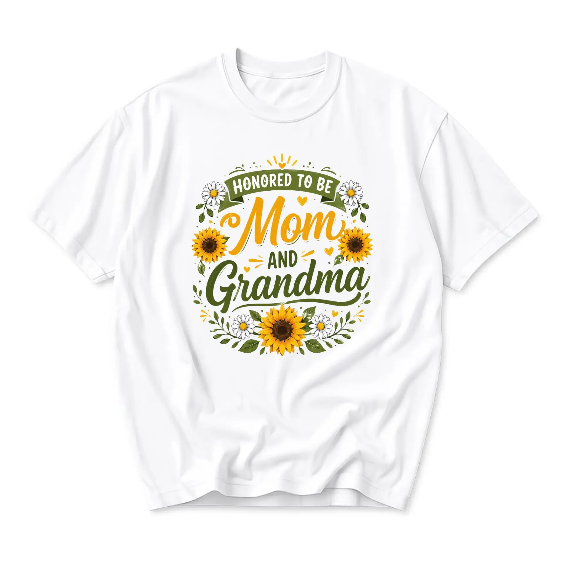 Graphic Tee Honored to Be Mom and Grandma Floral Sunflower Design Unisex