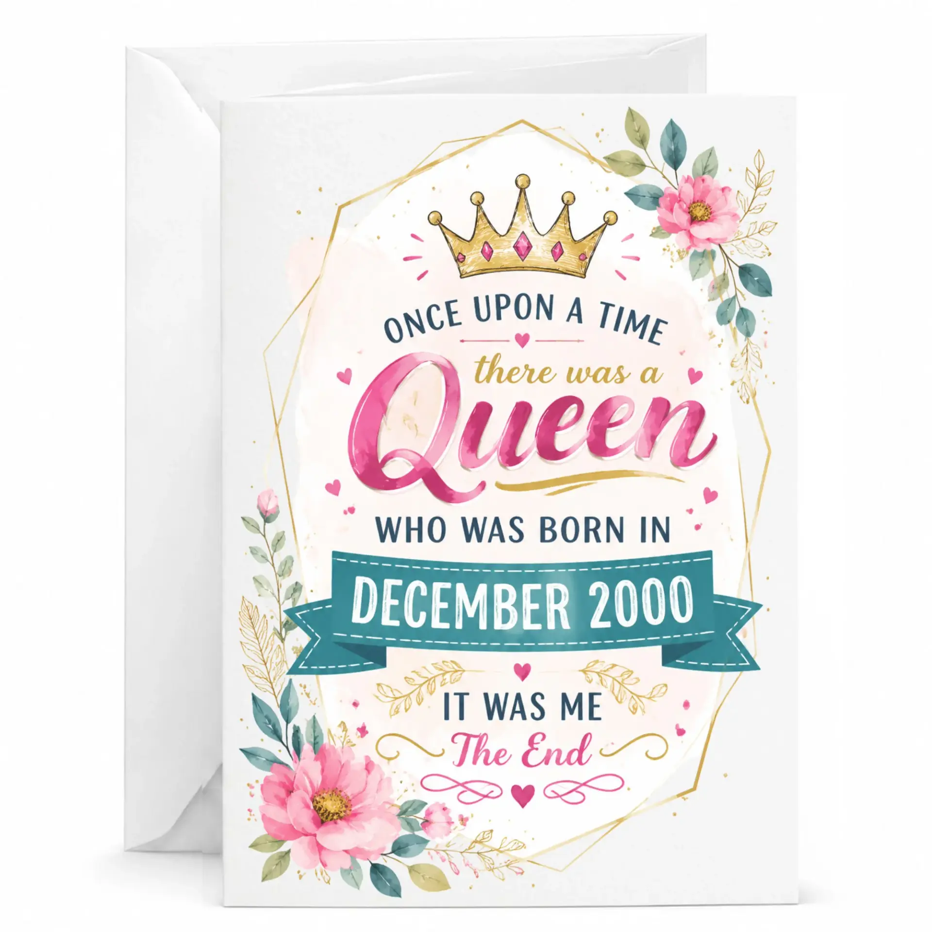 Greeting Card Once Upon a Time Queen Born in December 2000 Funny Birthday Stationery for Women