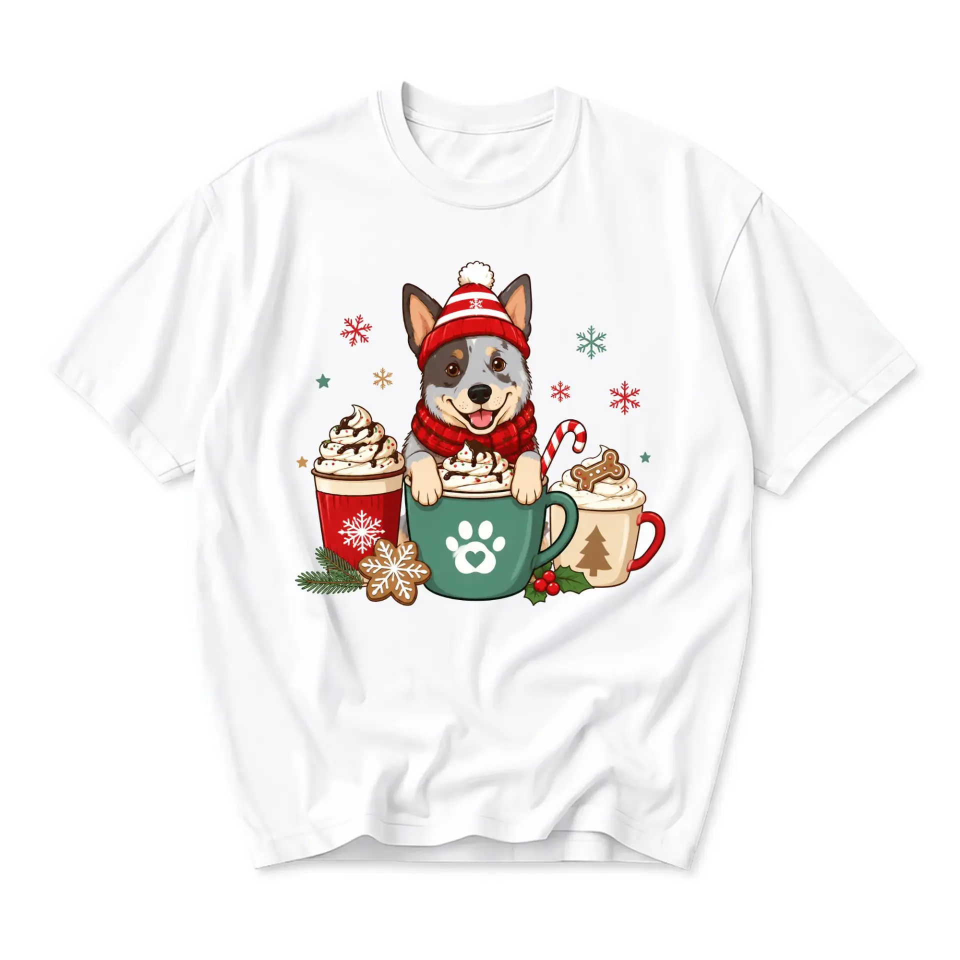 Graphic Tee Unisex Crew Neck T-Shirt Featuring a Festive Dog with Christmas