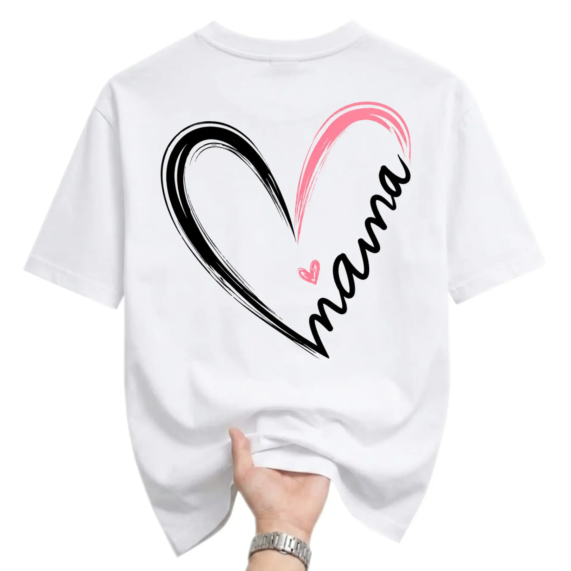 Graphic Tee Mama Heart Print Unisex Crew Neck Shirt for Casual Everyday Wear Soft Cotton Blend Comfortable Apparel