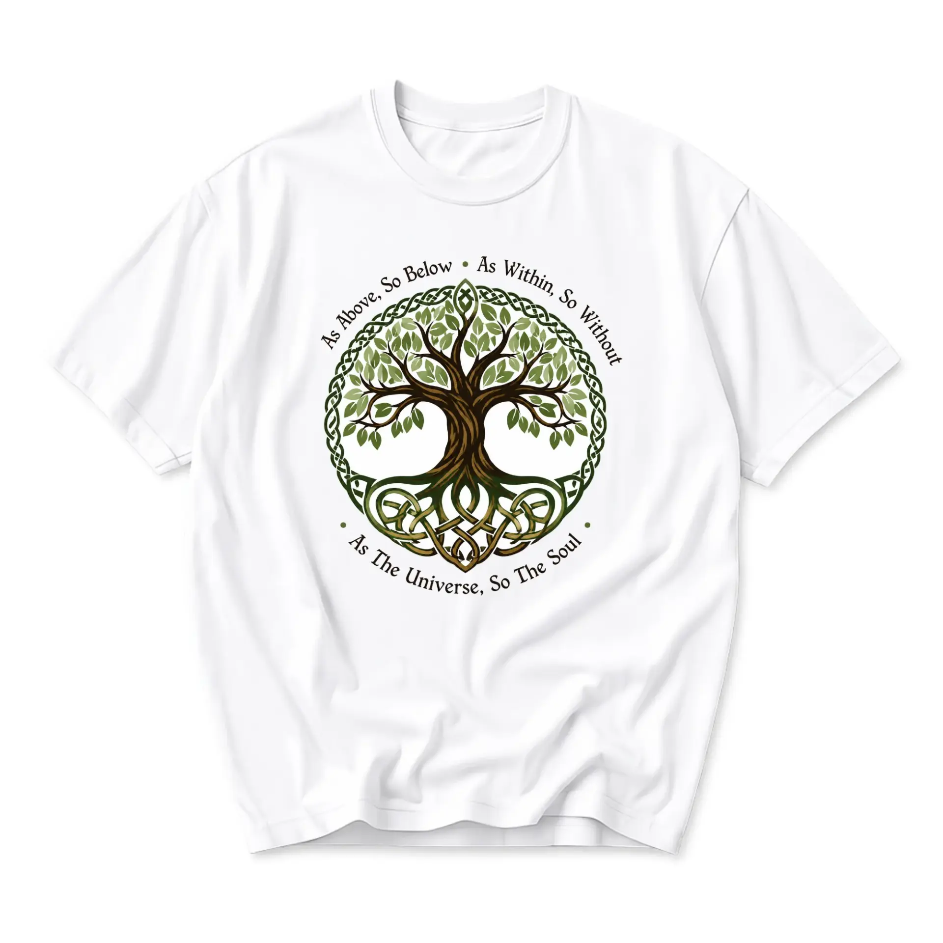 Graphic Tee Unisex Tree of Life Symbol T-Shirt with Spiritual Hermetic Phrase Printed Casual Everyday Cotton Top