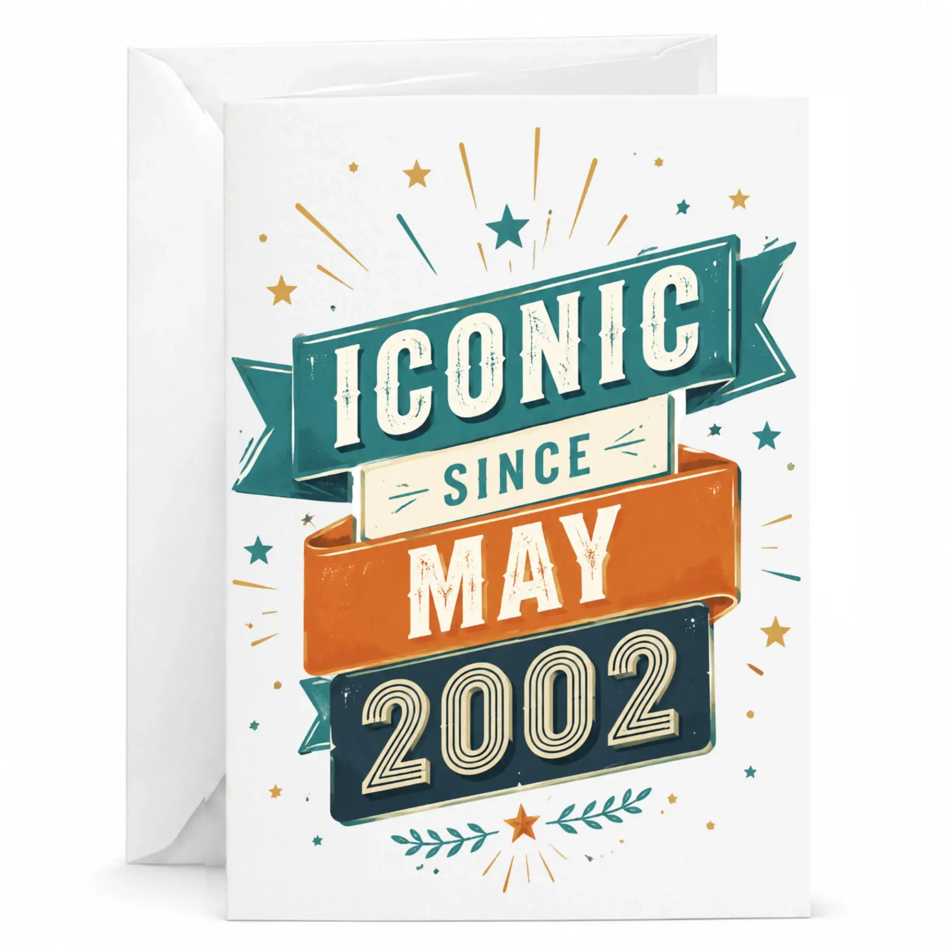 Birthday Card Iconic Since May 2002 Retro Vintage Style Greeting Card for Milestone Celebration with Matching Envelope