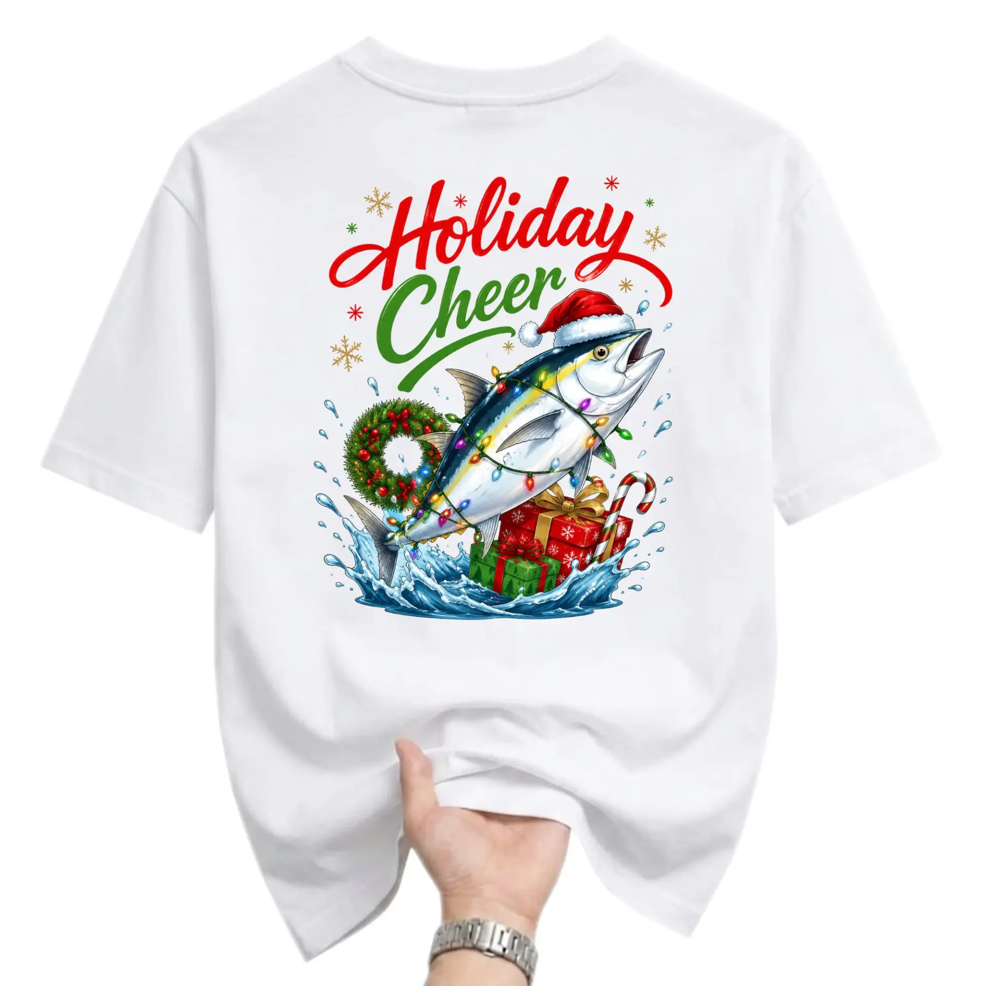 Graphic Tee Unisex Crew Neck Holiday Cheer Fishing Themed Print Casual