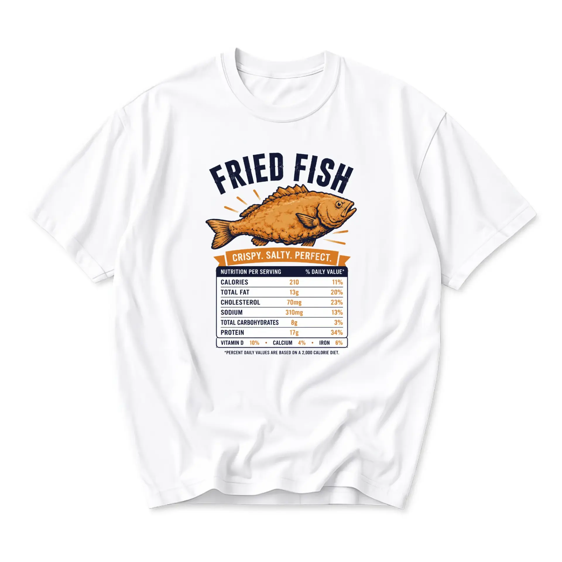 Funny Shirt Fried Fish Nutrition Facts Graphic Tee Unisex Cotton Crew Neck