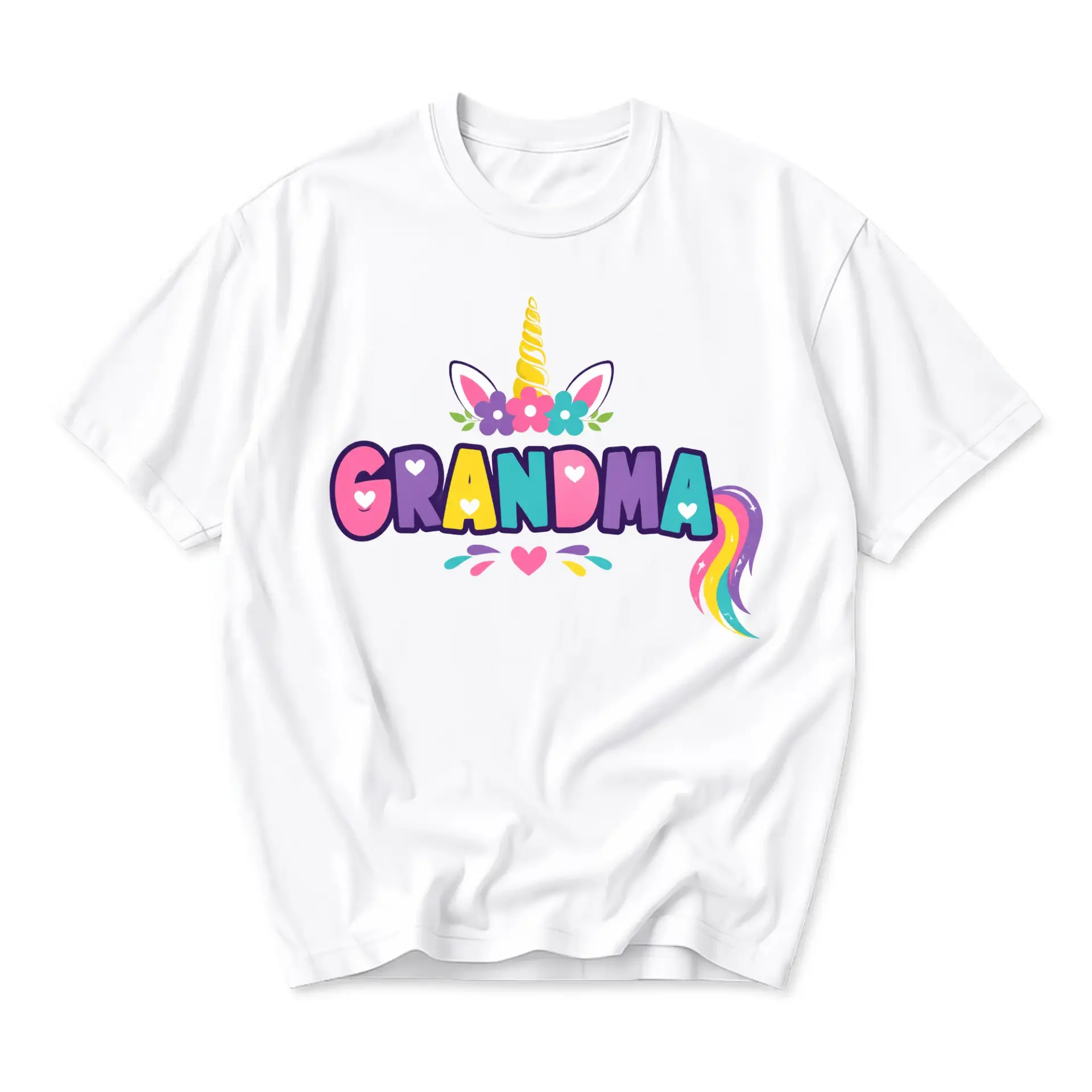 Graphic Tee Grandma Unicorn Design Unisex Crew Neck Short Sleeve Shirt for
