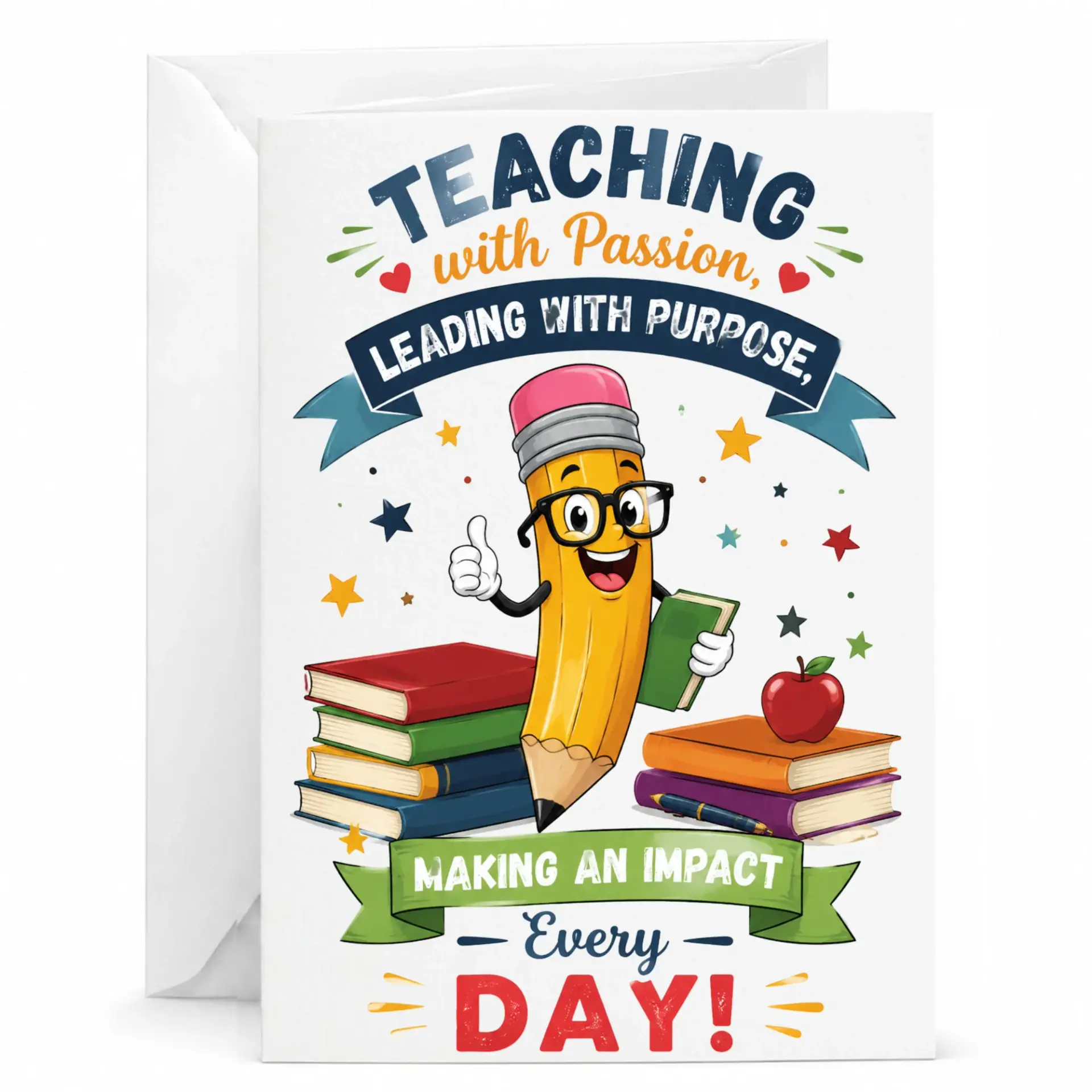 Greeting Card for Featuring Cute Cartoon Pencil Illustration with Inspirational Appreciation