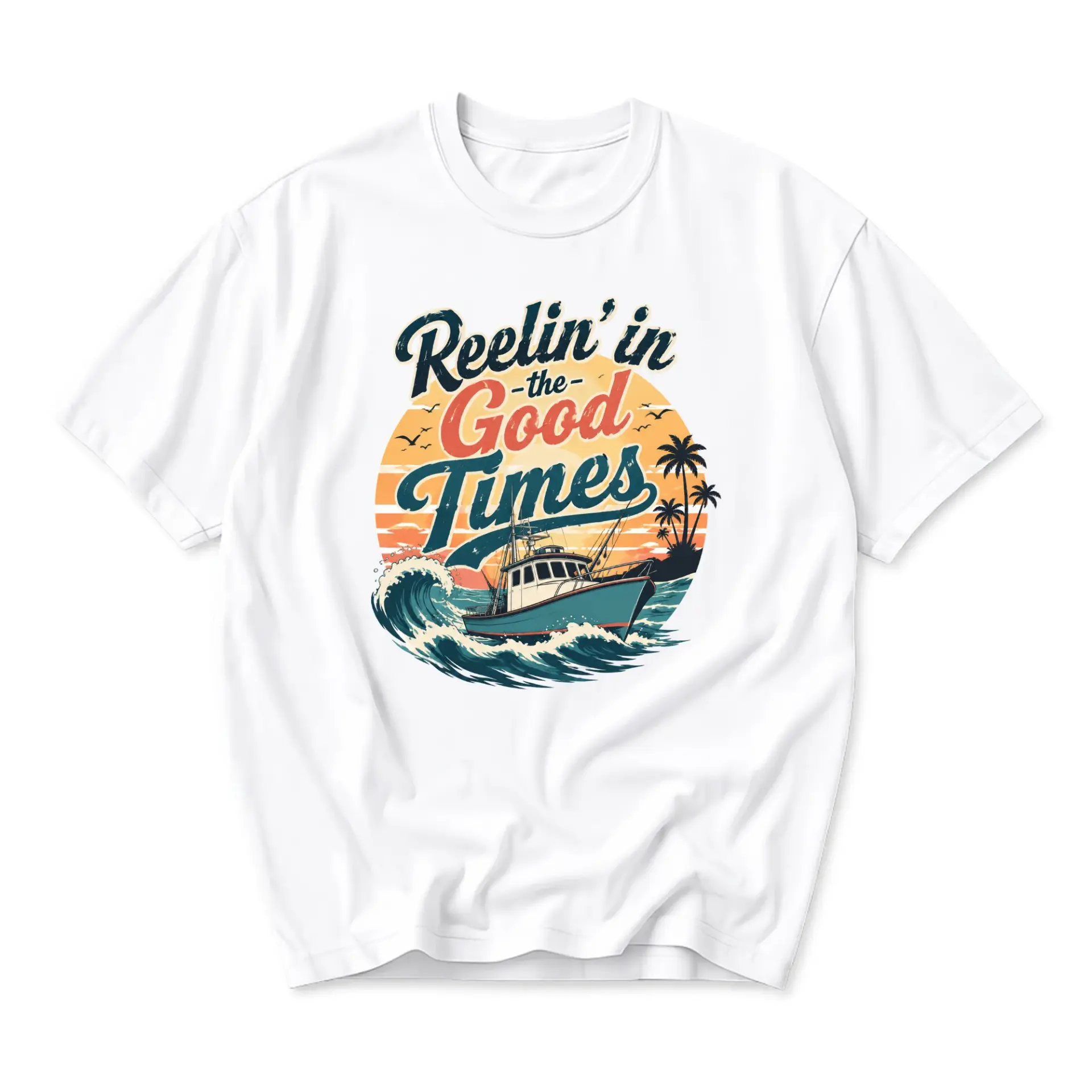 Graphic Tee Reelin in Unisex T-Shirt Retro Nautical Fishing Theme Casual