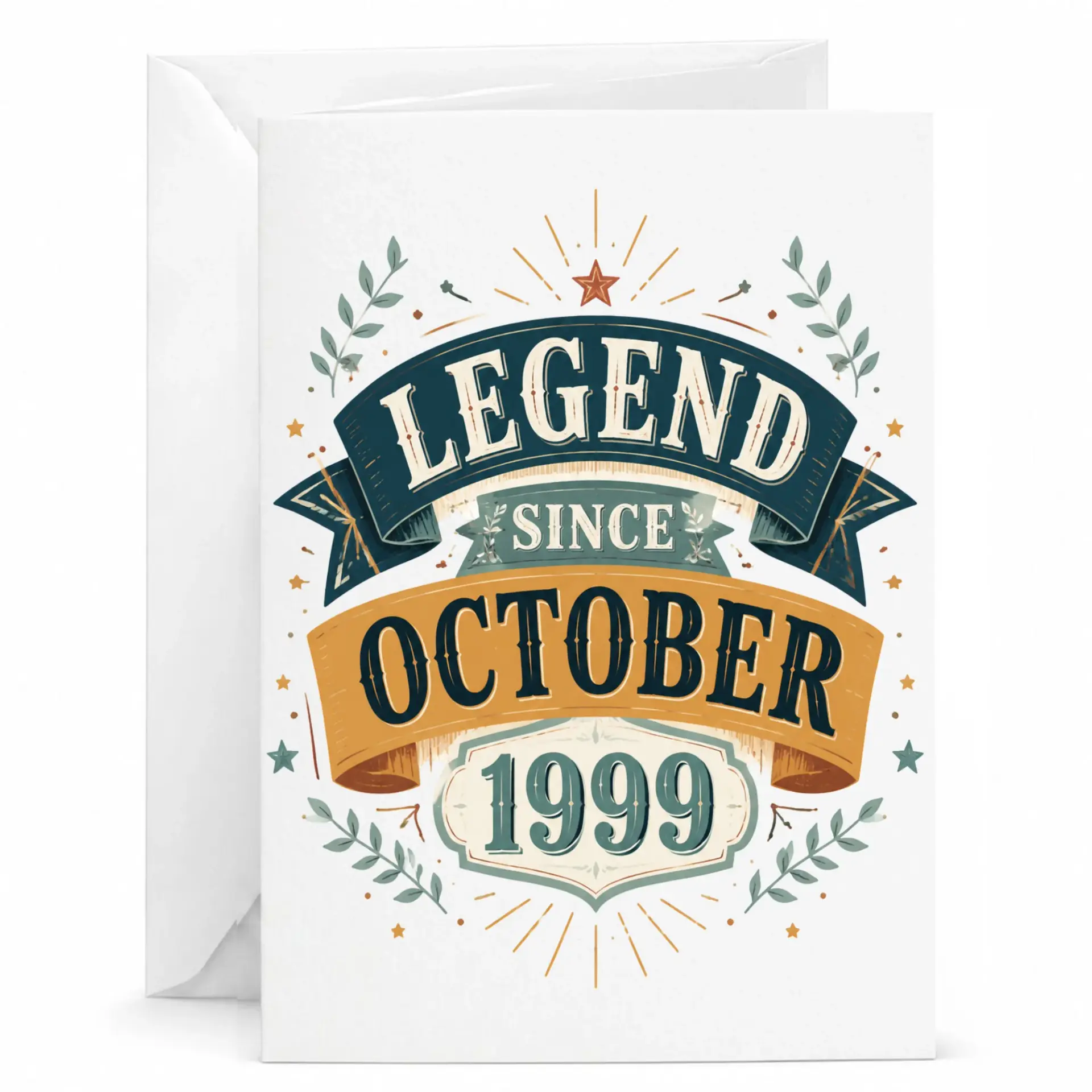 Birthday Card Legend Since October 1999 Vintage Style Design Premium Folded Greeting Card for Milestone Celebrations