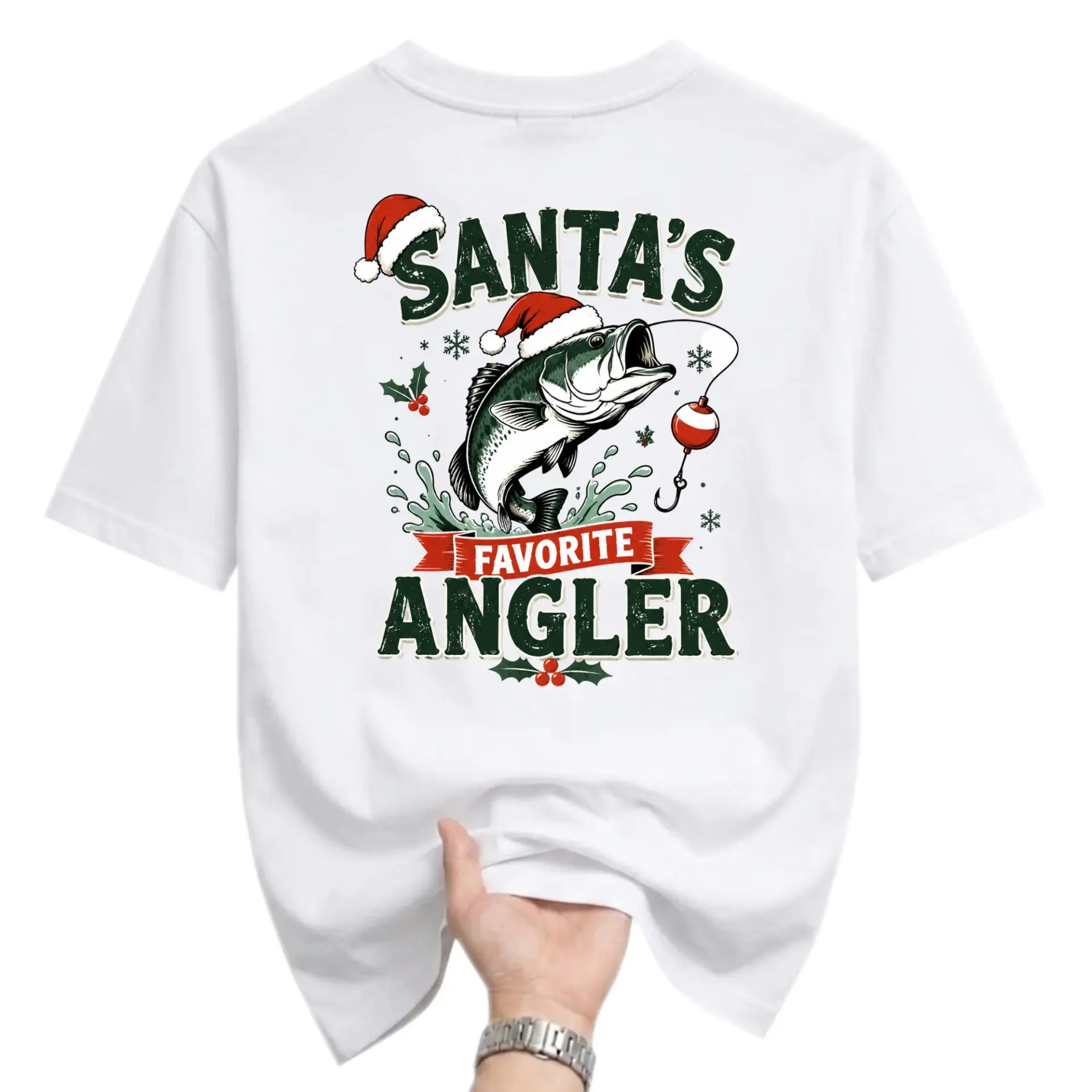 Funny Shirt Santa's Favorite Angler Graphic Tee Holiday Fishing Unisex Crew