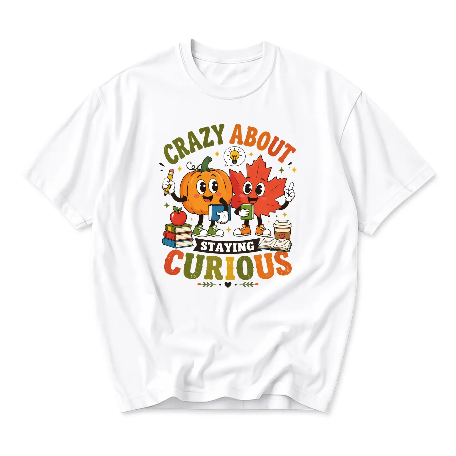 Graphic Tee Crazy About Staying Curious Autumn Inspired Seasonal Fall Unisex Cotton Blend Crew Neck Apparel White