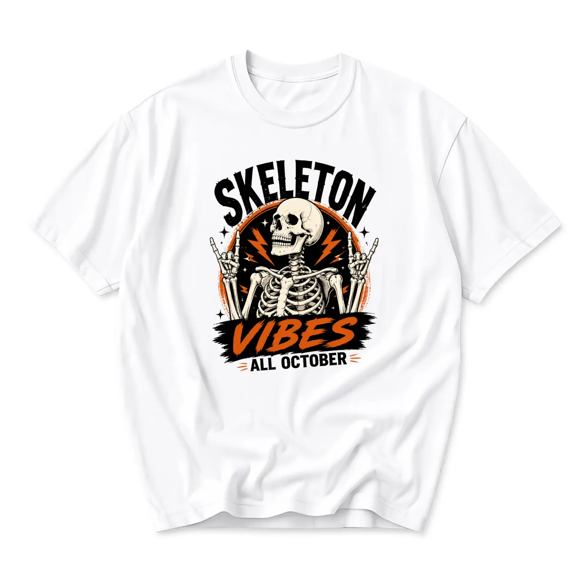 Graphic Tee Skeleton Vibes All October Unisex T-Shirt Seasonal Autumn Apparel for Everyday Casual Fall Wear