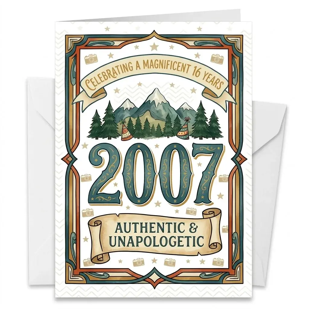 Vintage Birthday Greeting Card with Envelope Retro 2007 Milestone Celebration Printed Cardstock Pack for Anniversaries